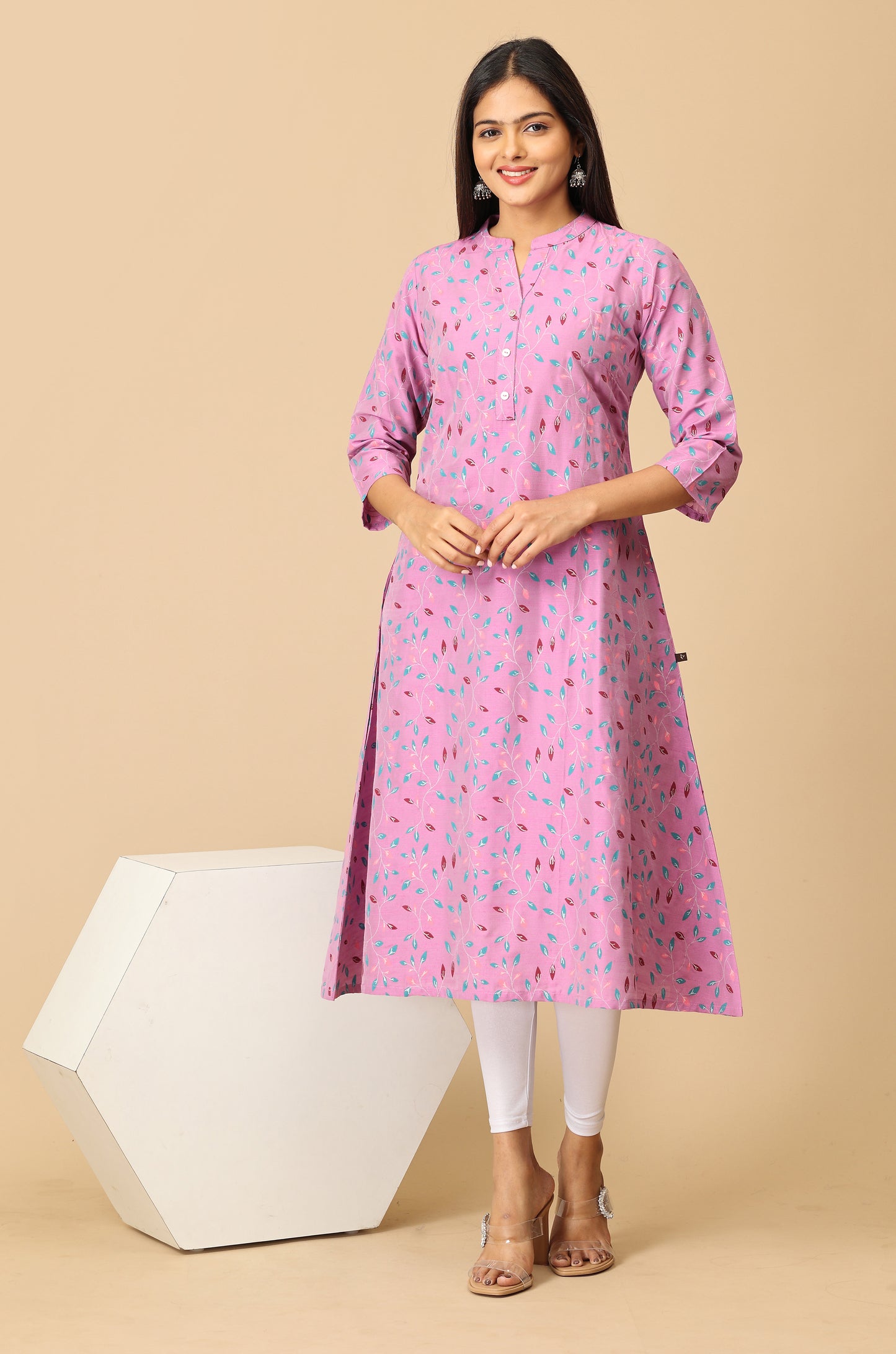 Mauve Slub Silk Printed Kurti