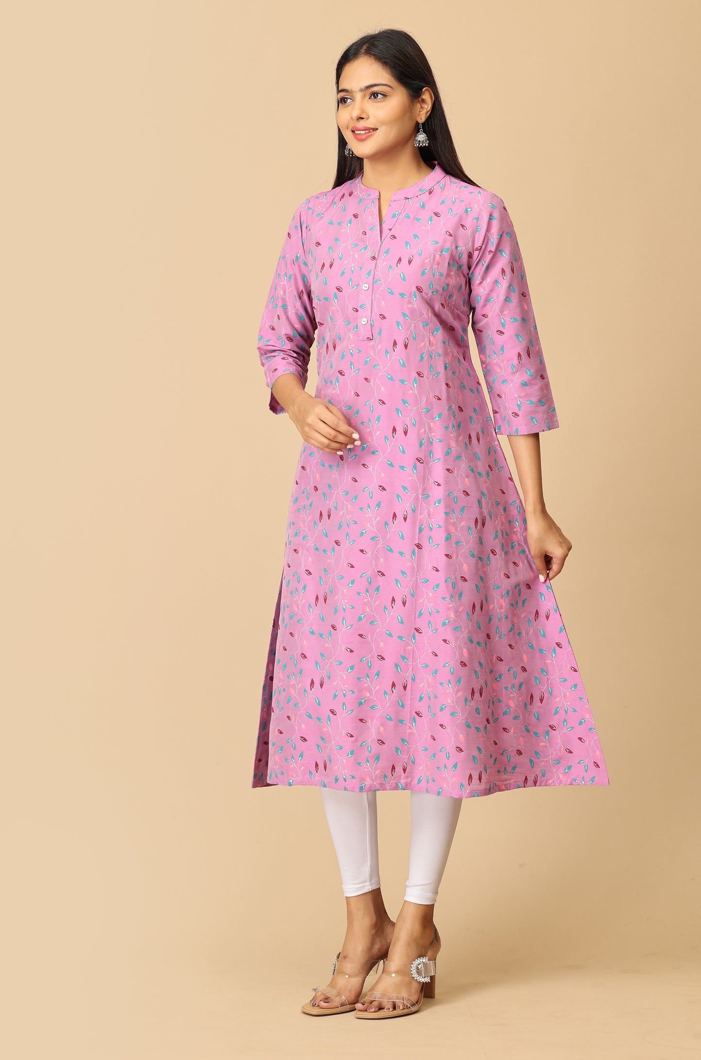 Mauve Slub Silk Printed Kurti