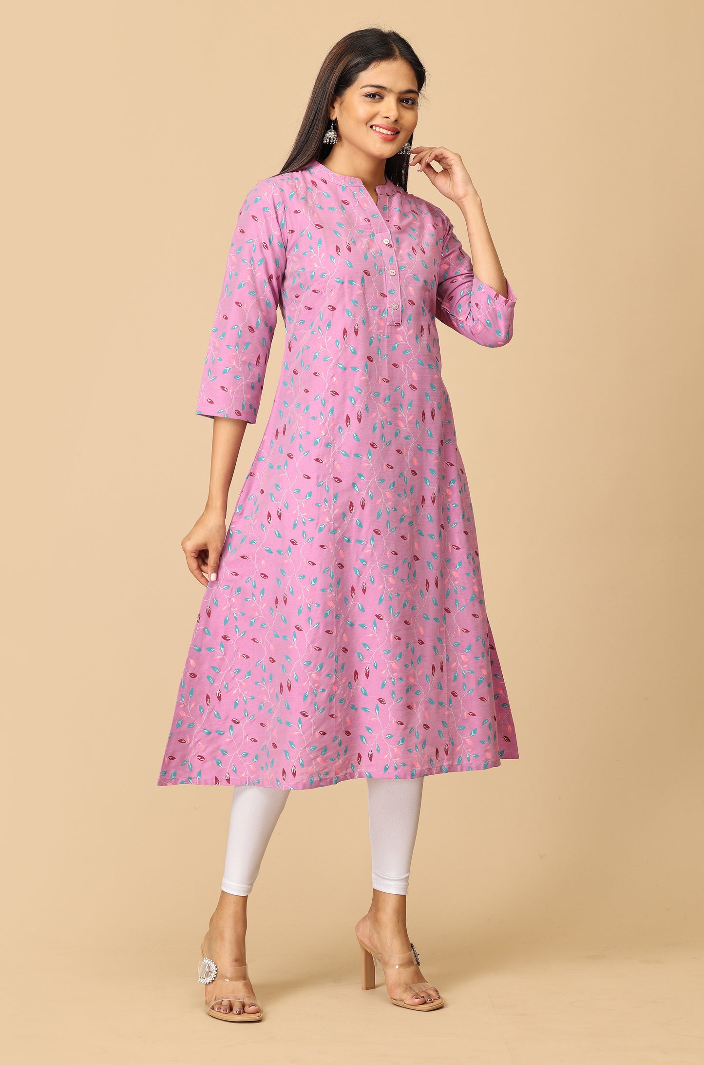 Mauve Slub Silk Printed Kurti