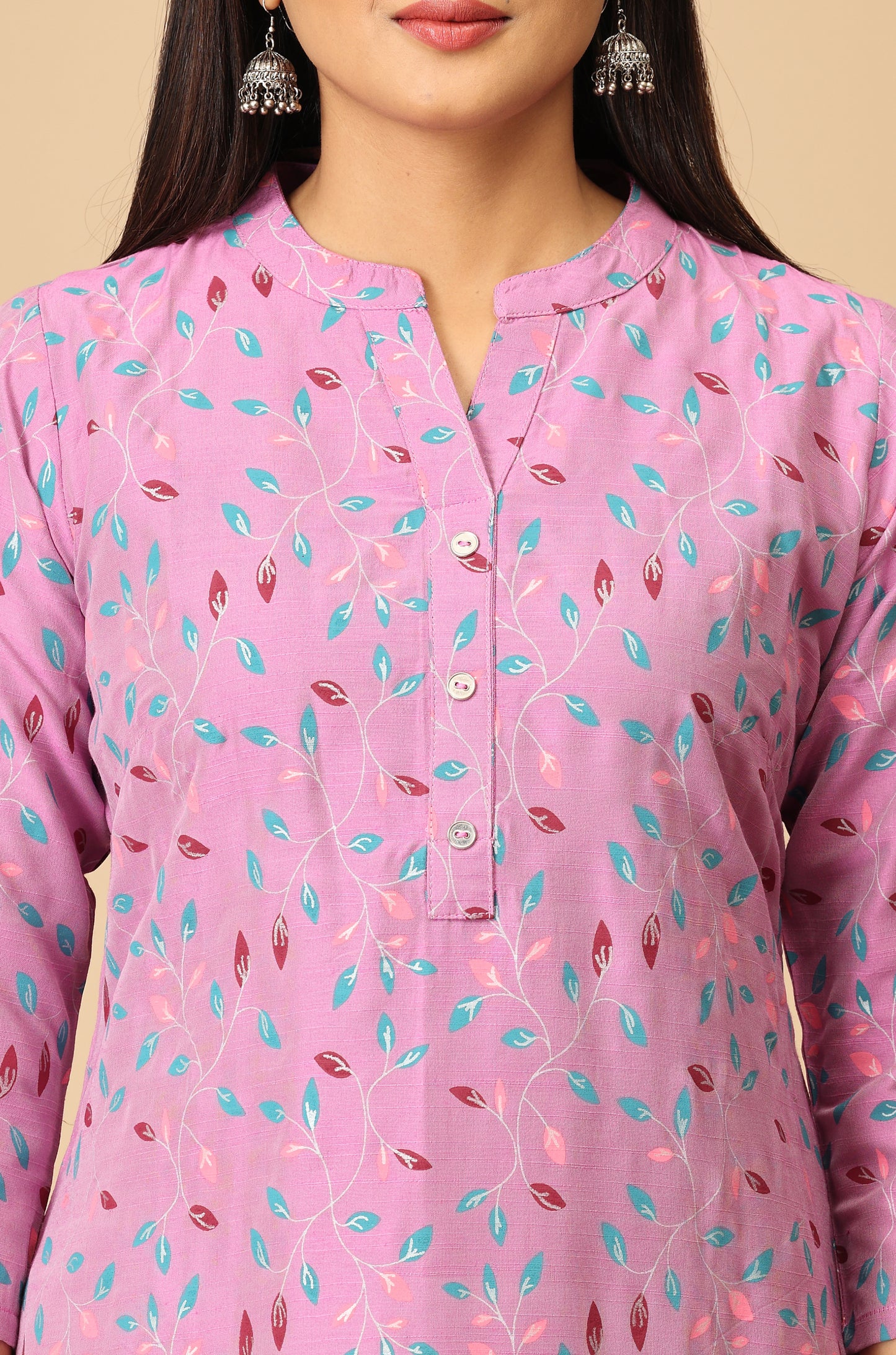 Mauve Slub Silk Printed Kurti