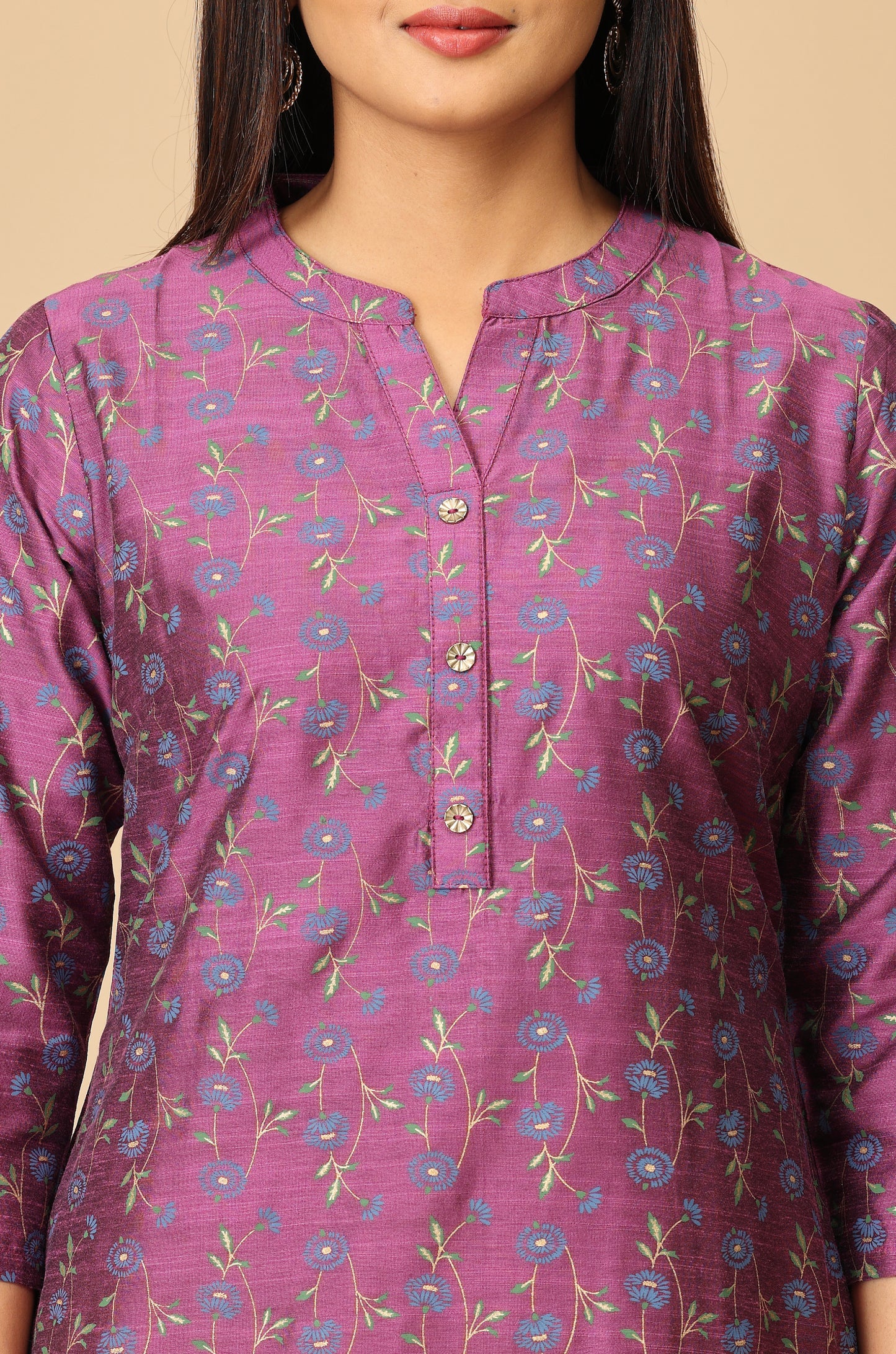 Dark Mauve Printed A Line Kurti
