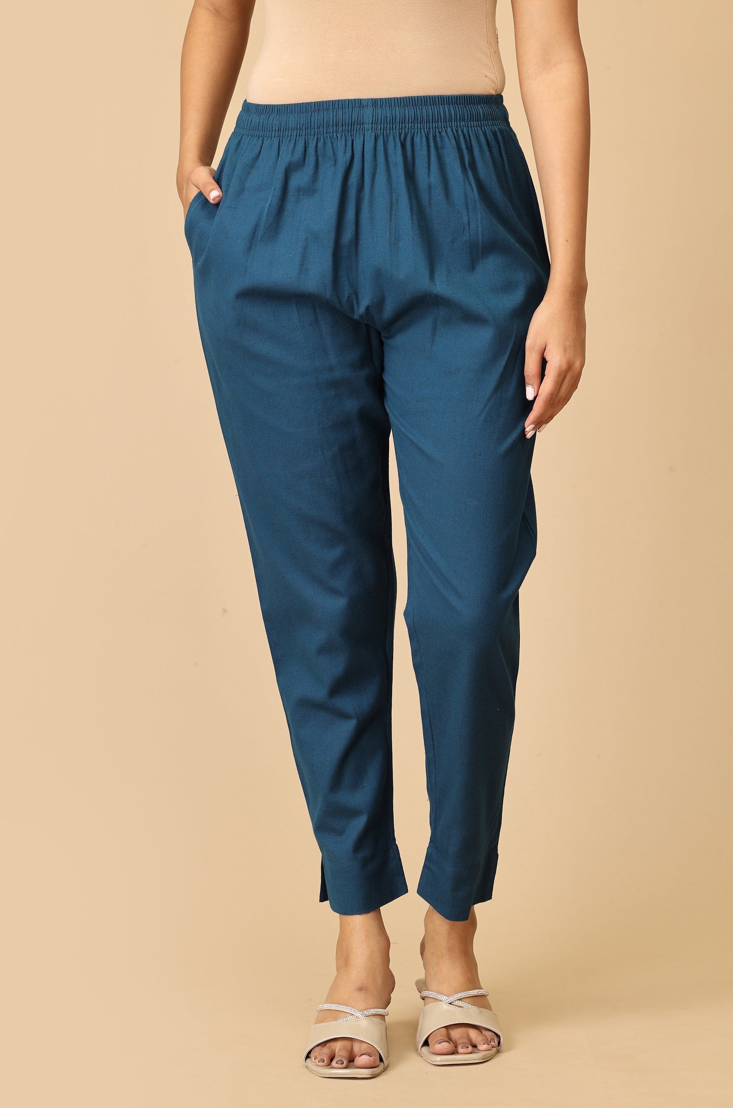 Steel Blue Cotton Trouser Fit with Drawstring Cigarette Pant