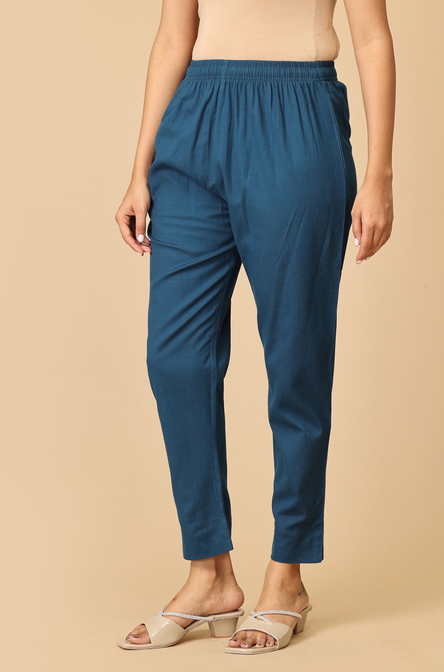 Steel Blue Cotton Trouser Fit with Drawstring Cigarette Pant