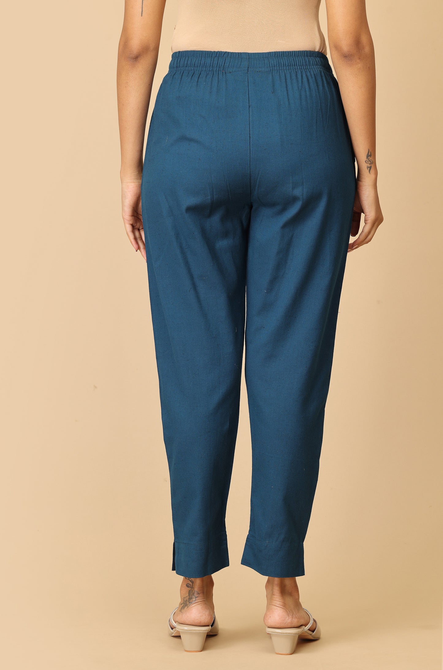 Steel Blue Cotton Trouser Fit with Drawstring Cigarette Pant