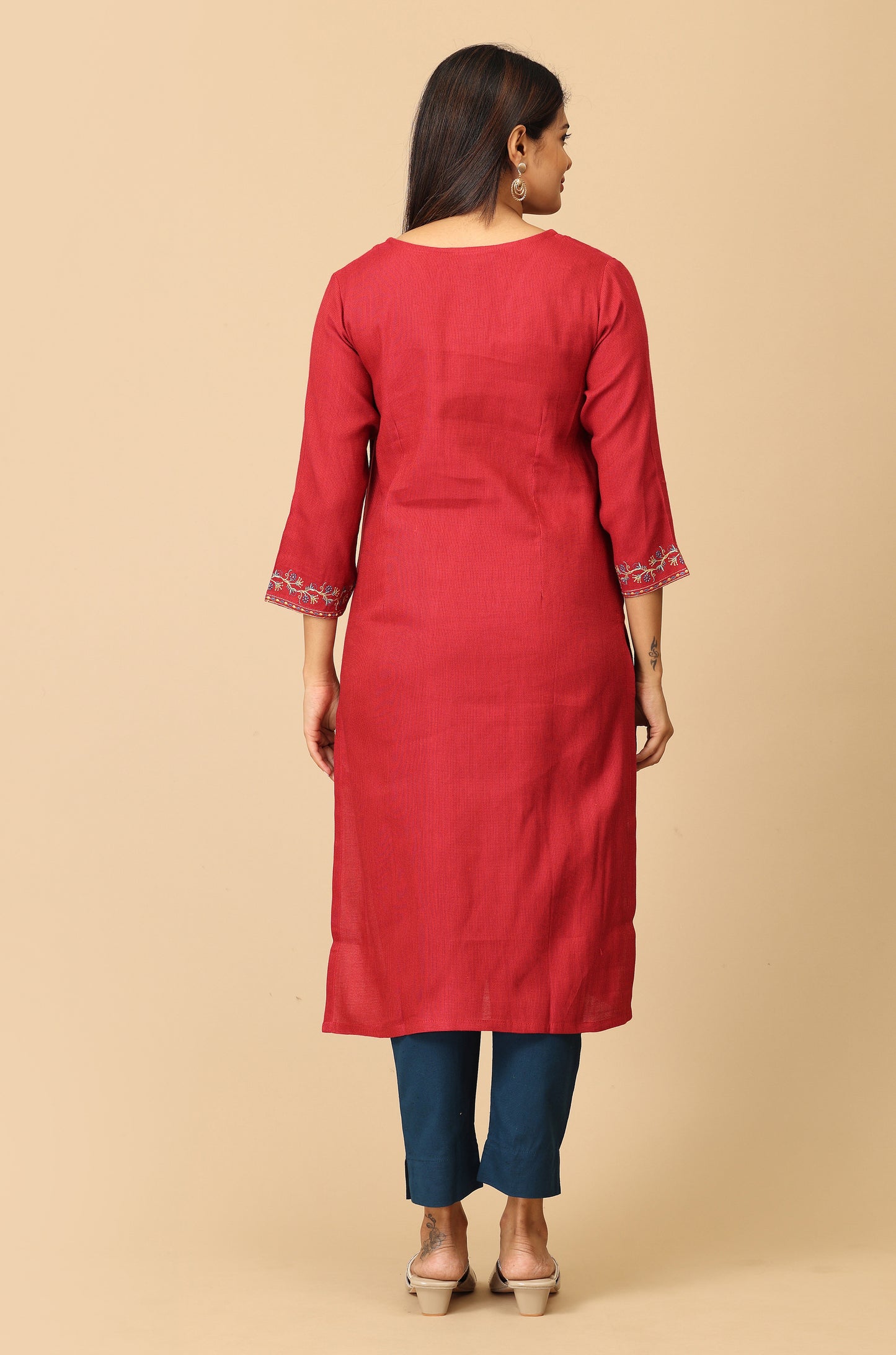 Maroon Matty V Neck Embroidery