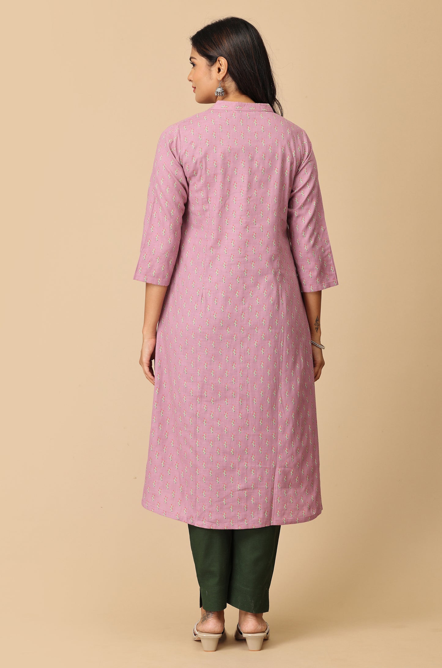 Mauve All Over Print Asymmetric A Line Kurta
