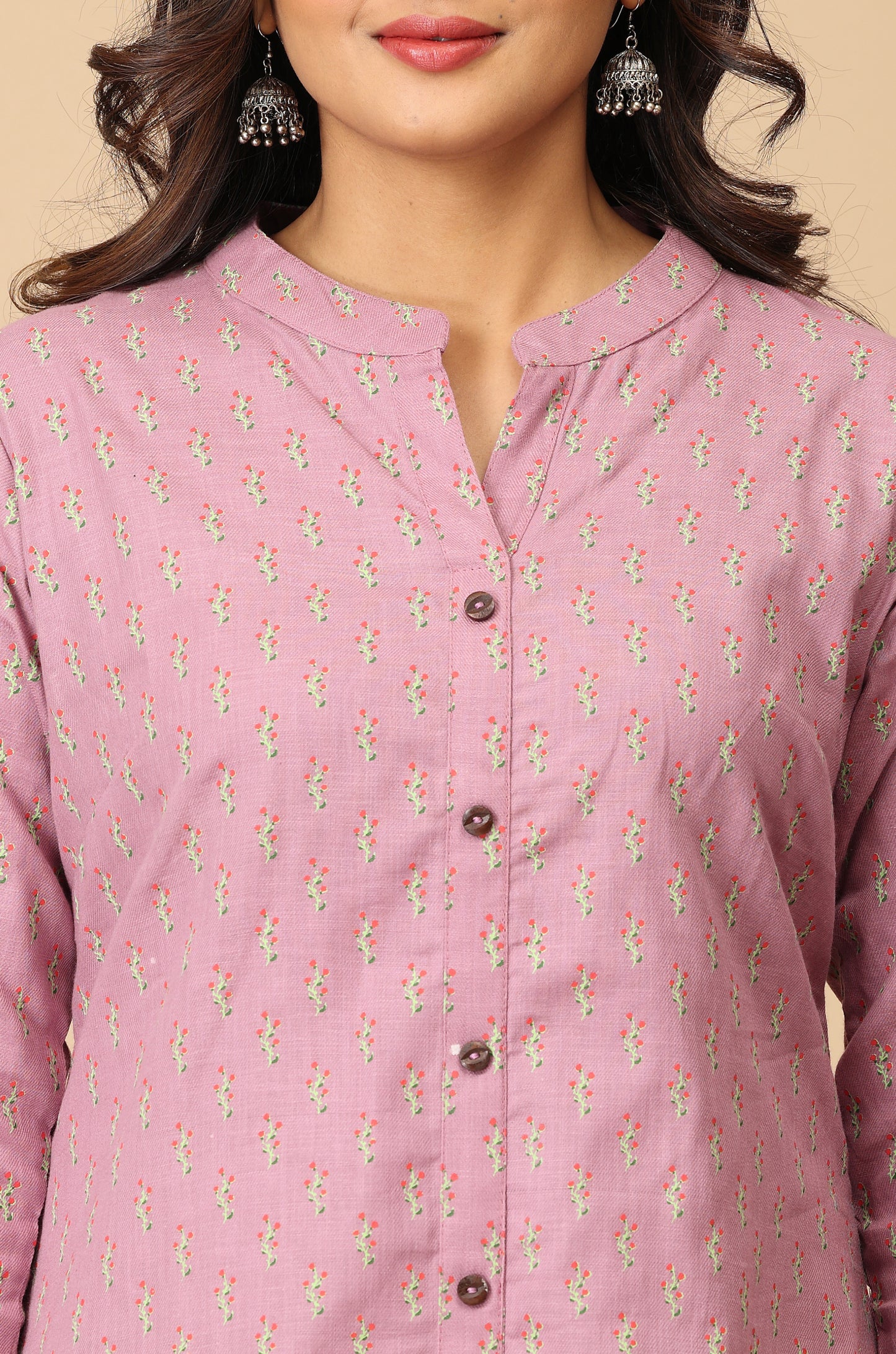 Mauve All Over Print Asymmetric A Line Kurta