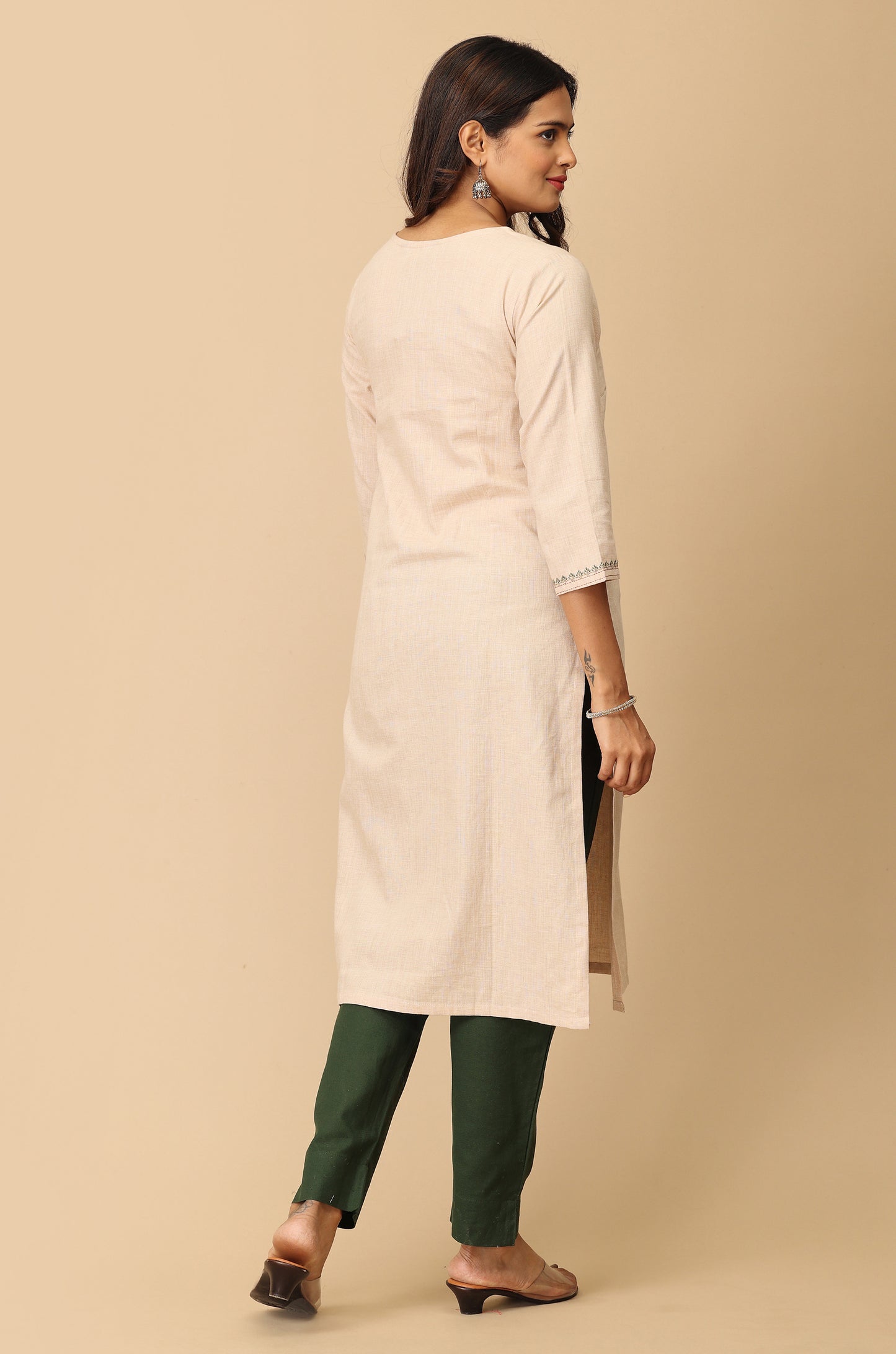 Beige Khadi Embroidery Kurti
