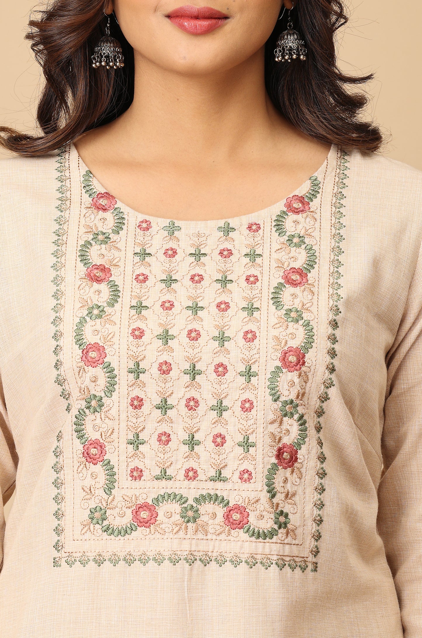 Beige Khadi Embroidery Kurti