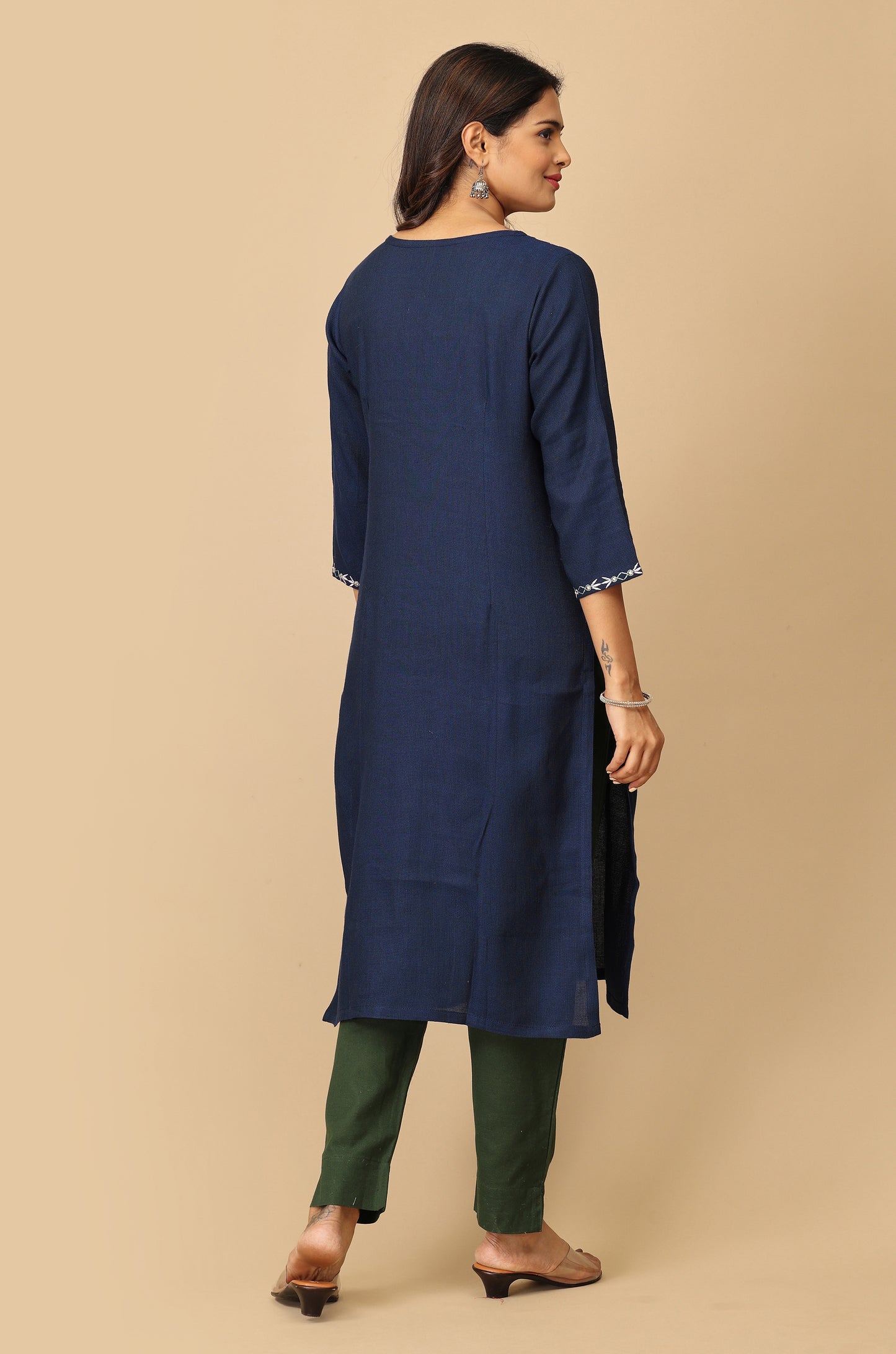 Navy Blue Matty Embroidery Kurti