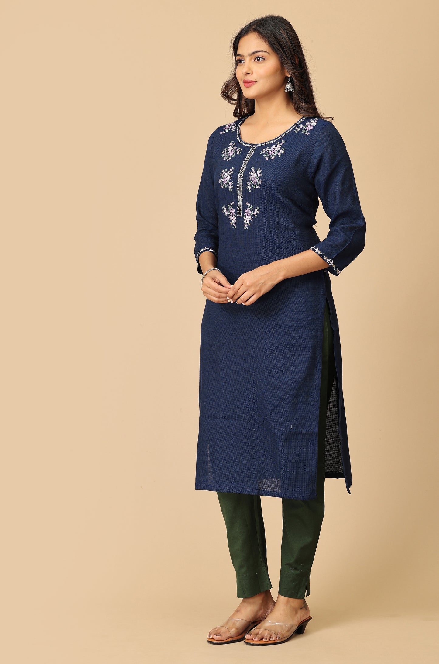 Navy Blue Matty Embroidery Kurti