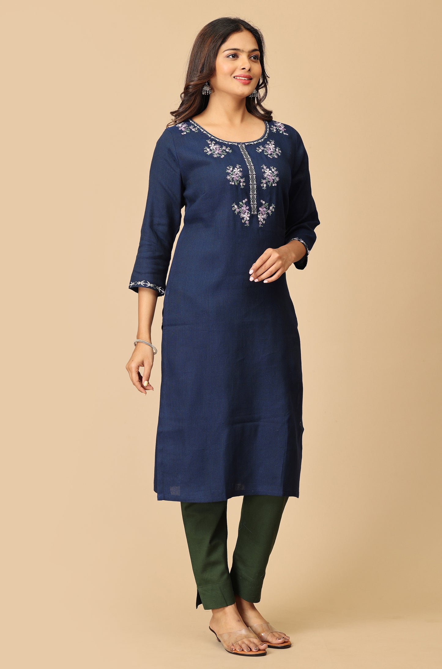 Navy Blue Matty Embroidery Kurti