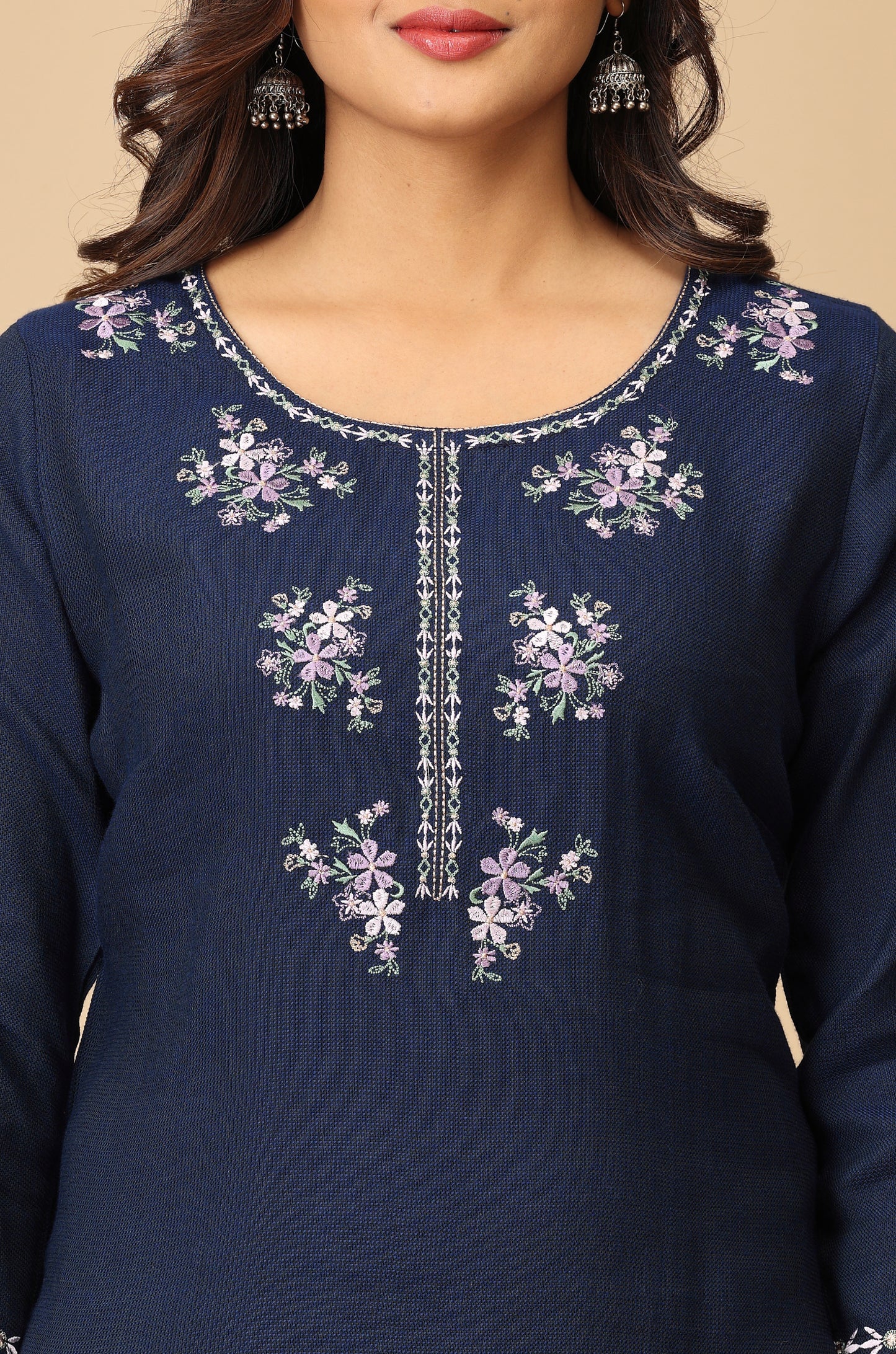Navy Blue Matty Embroidery Kurti