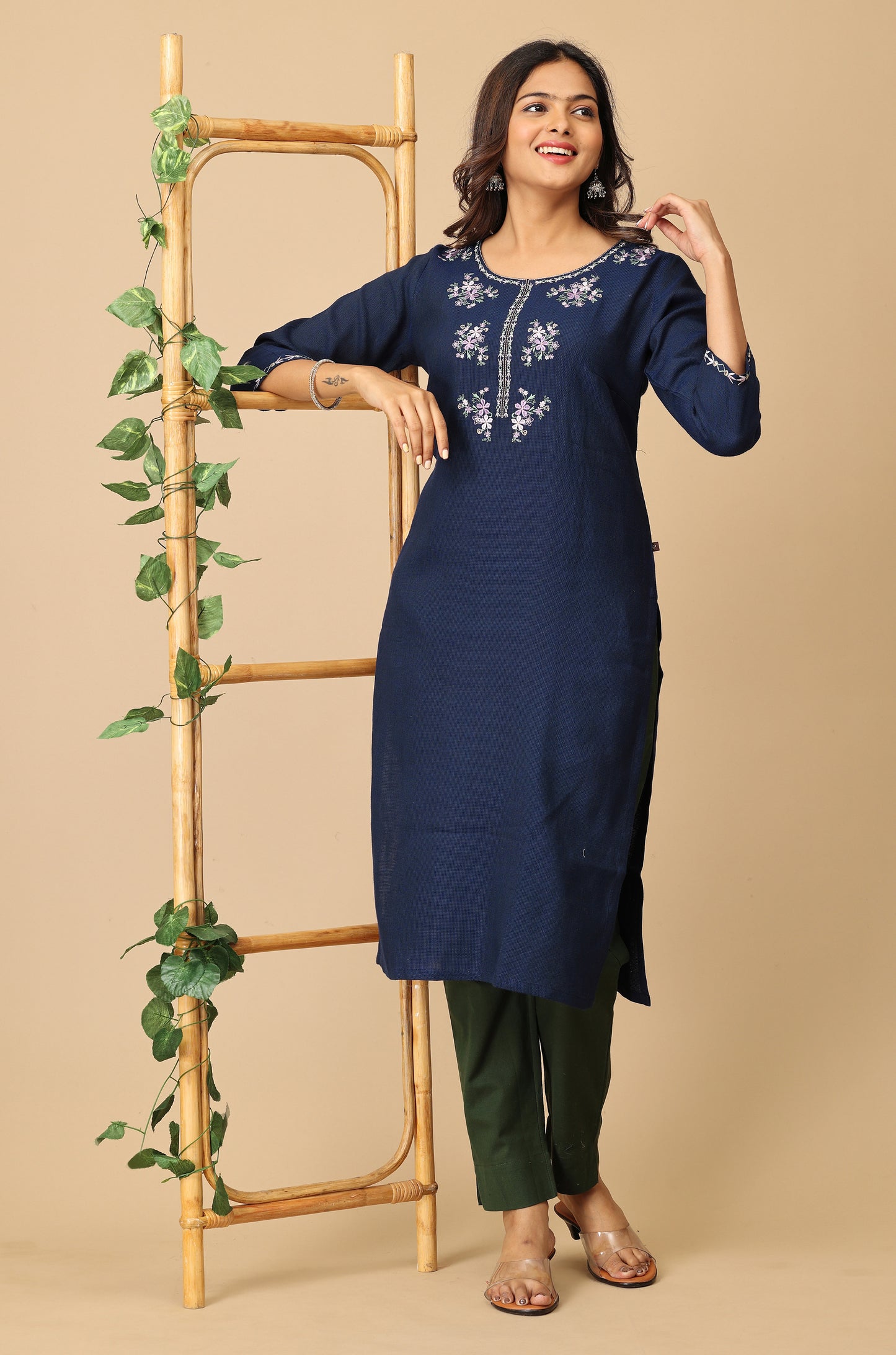 Navy Blue Matty Embroidery Kurti