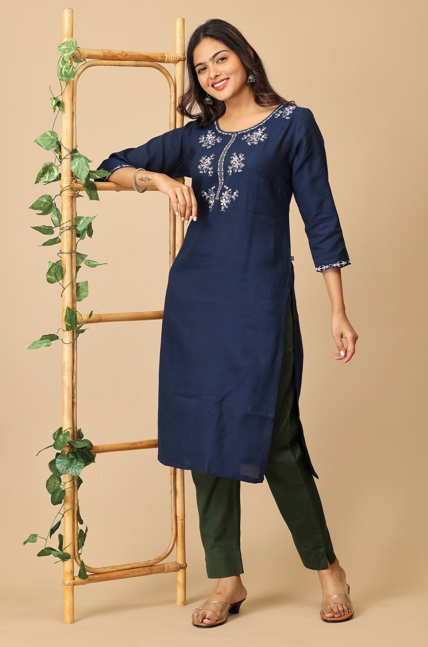 Navy Blue Matty Embroidery Kurti