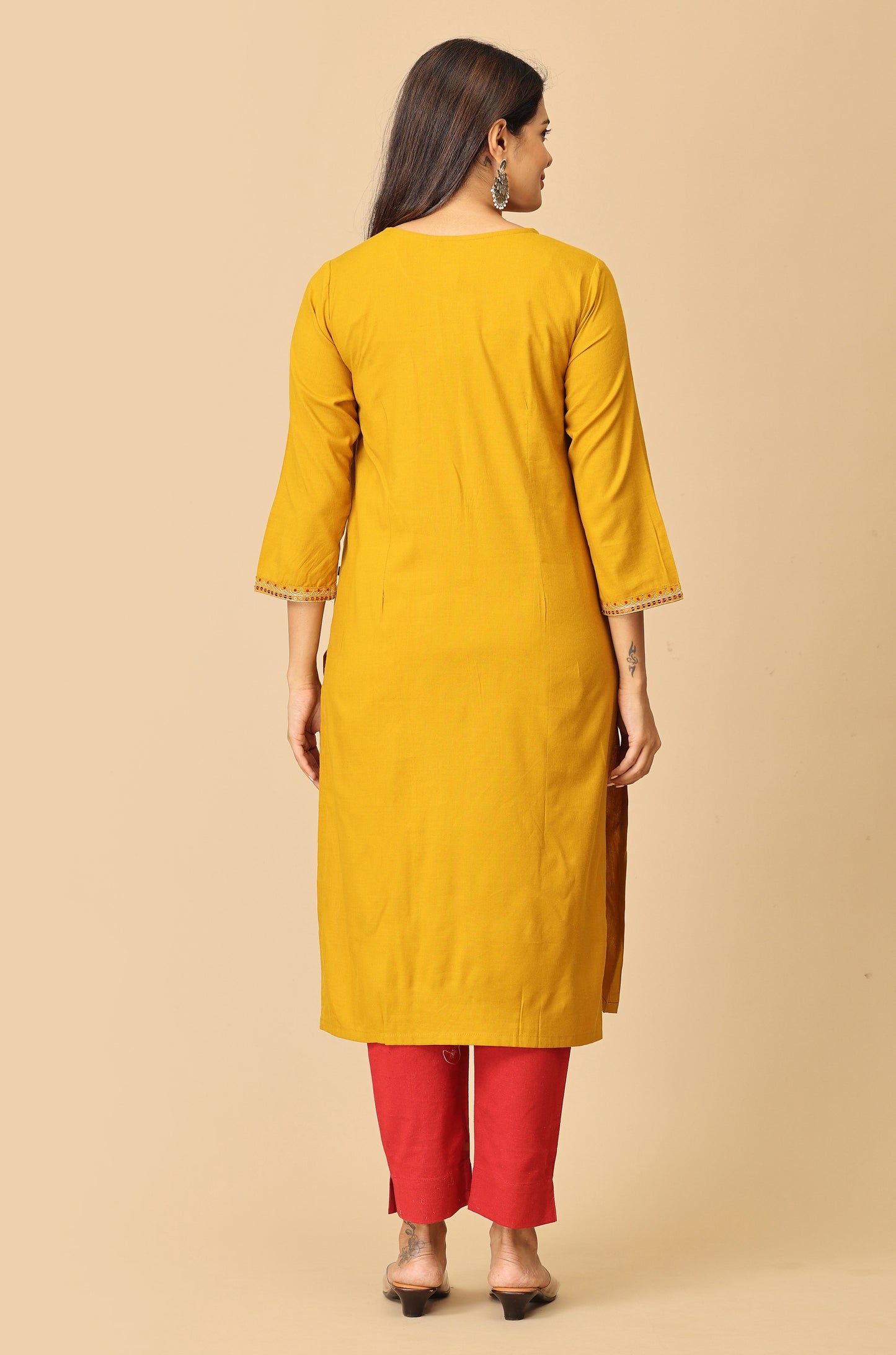 BB Cotton Mustard Sequence Embroidery