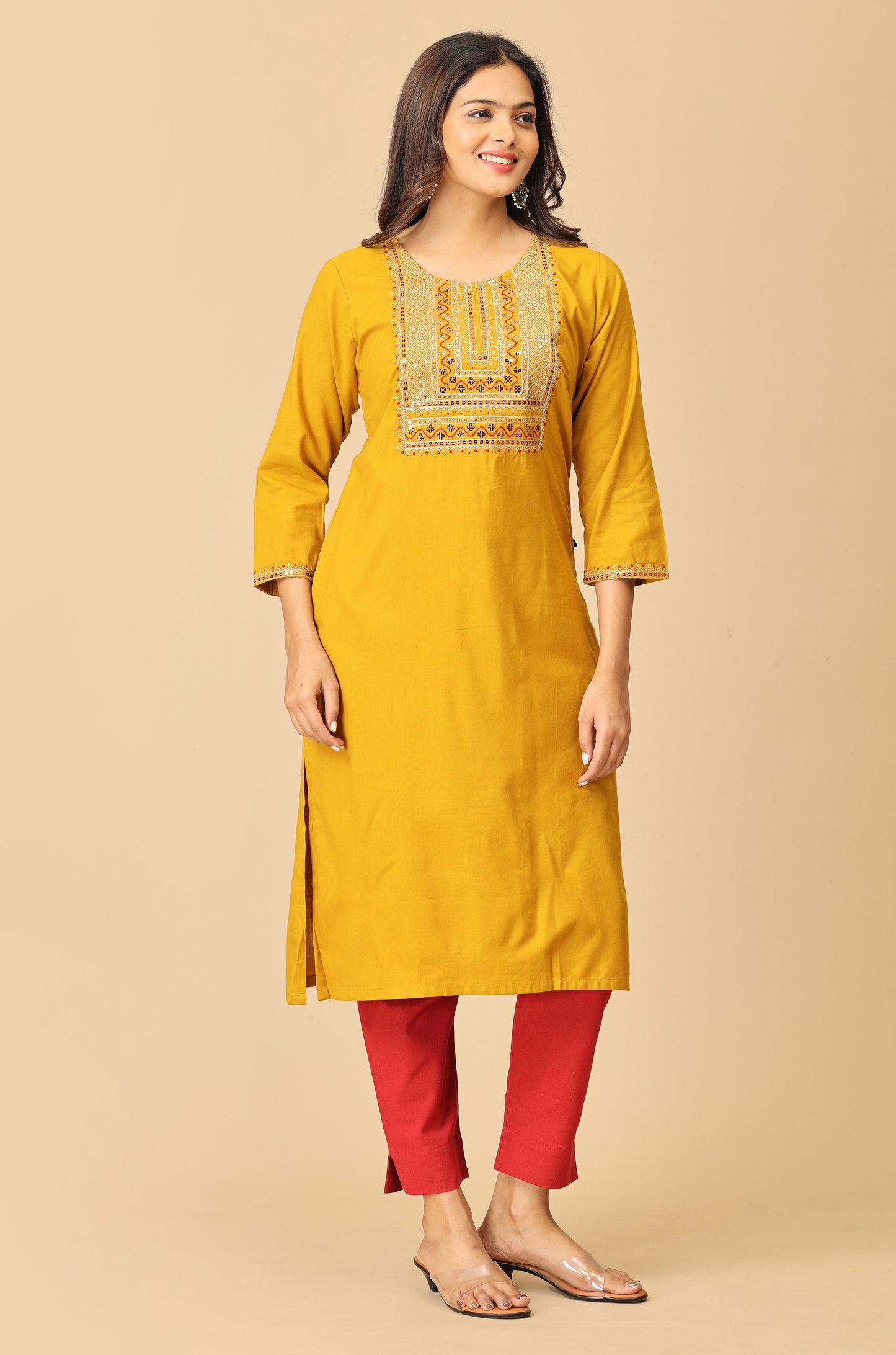 BB Cotton Mustard Sequence Embroidery