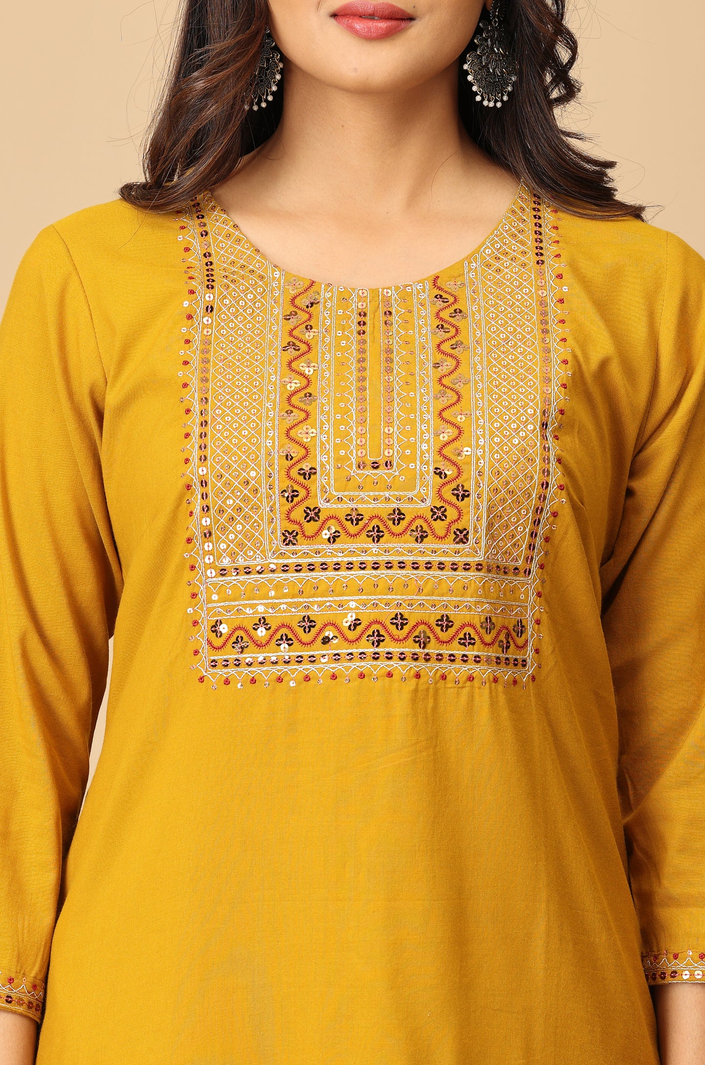 BB Cotton Mustard Sequence Embroidery