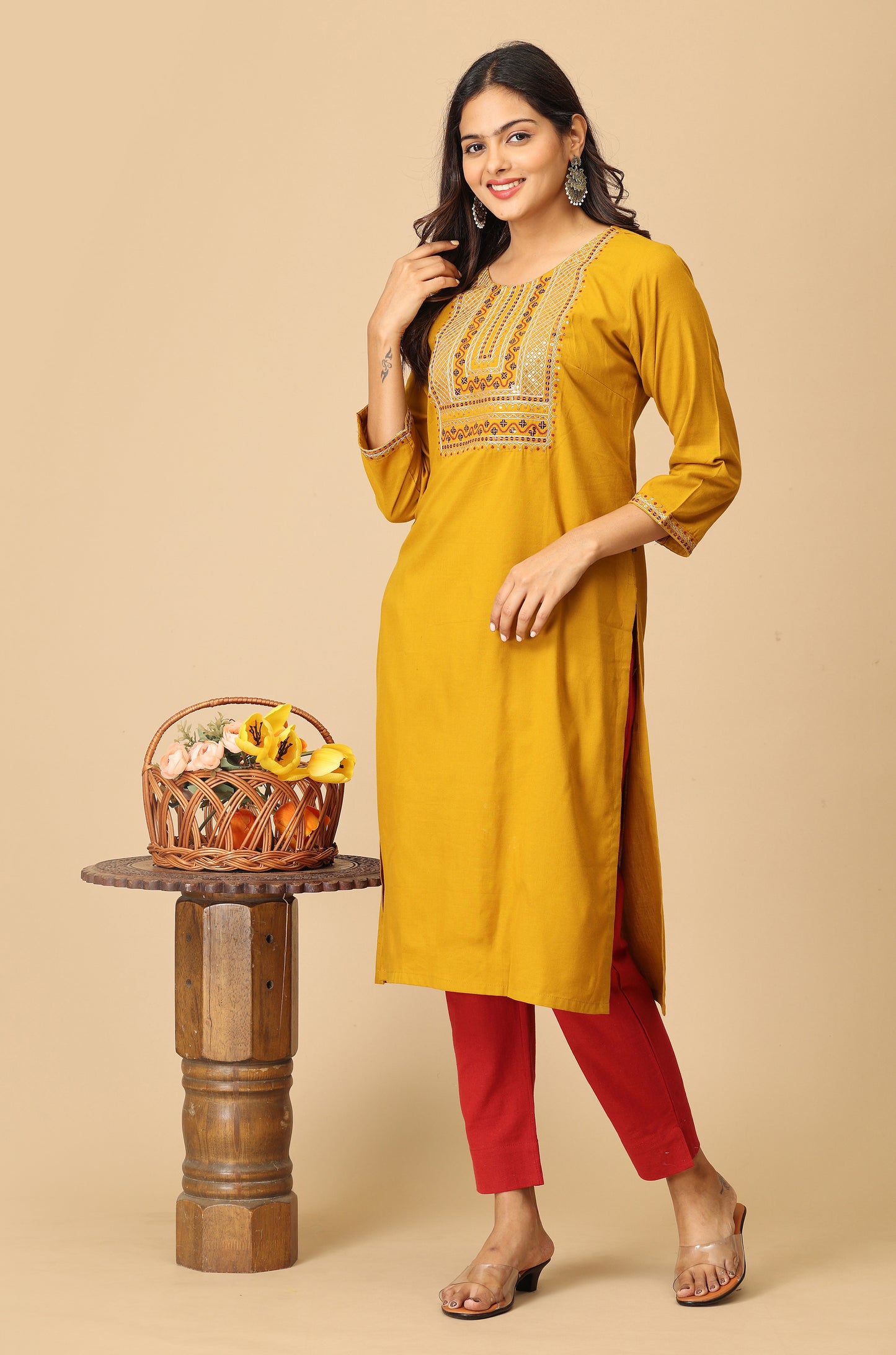 BB Cotton Mustard Sequence Embroidery