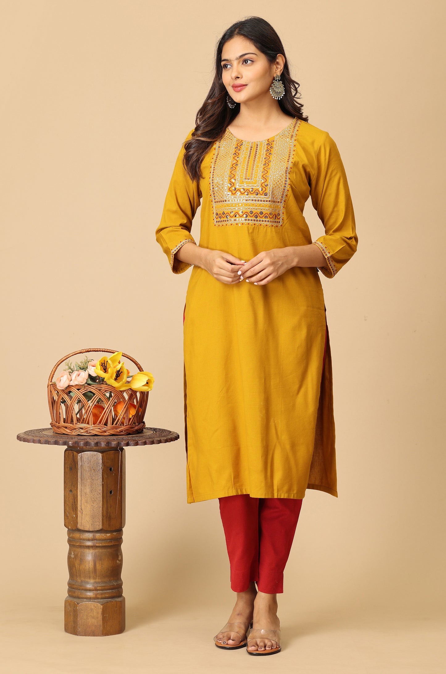 BB Cotton Mustard Sequence Embroidery