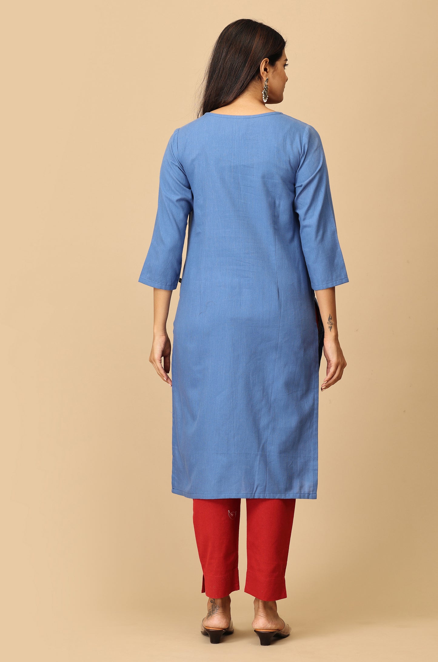 Blue Dori Embroidery Straight Kurta