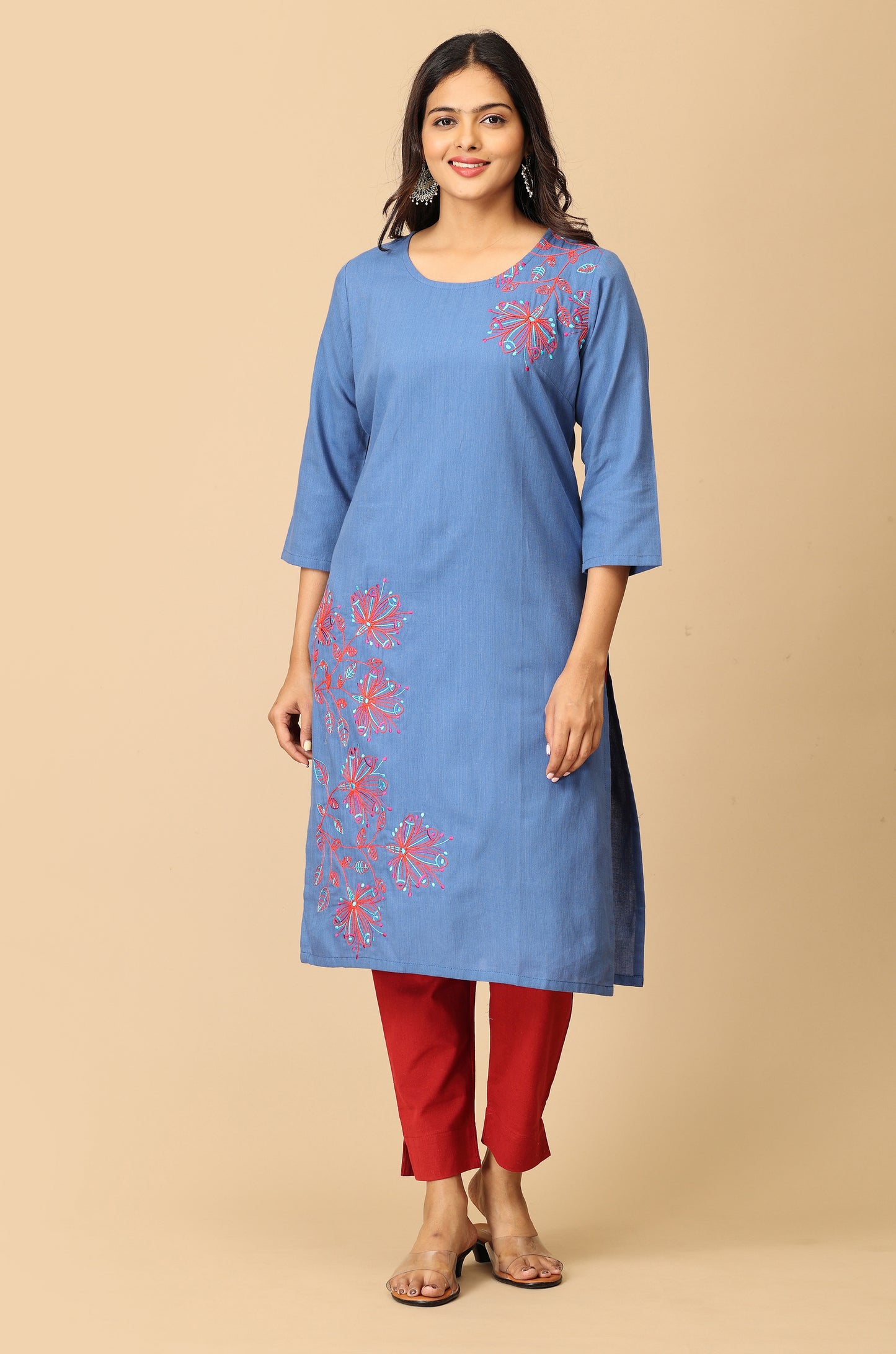 Blue Dori Embroidery Straight Kurta