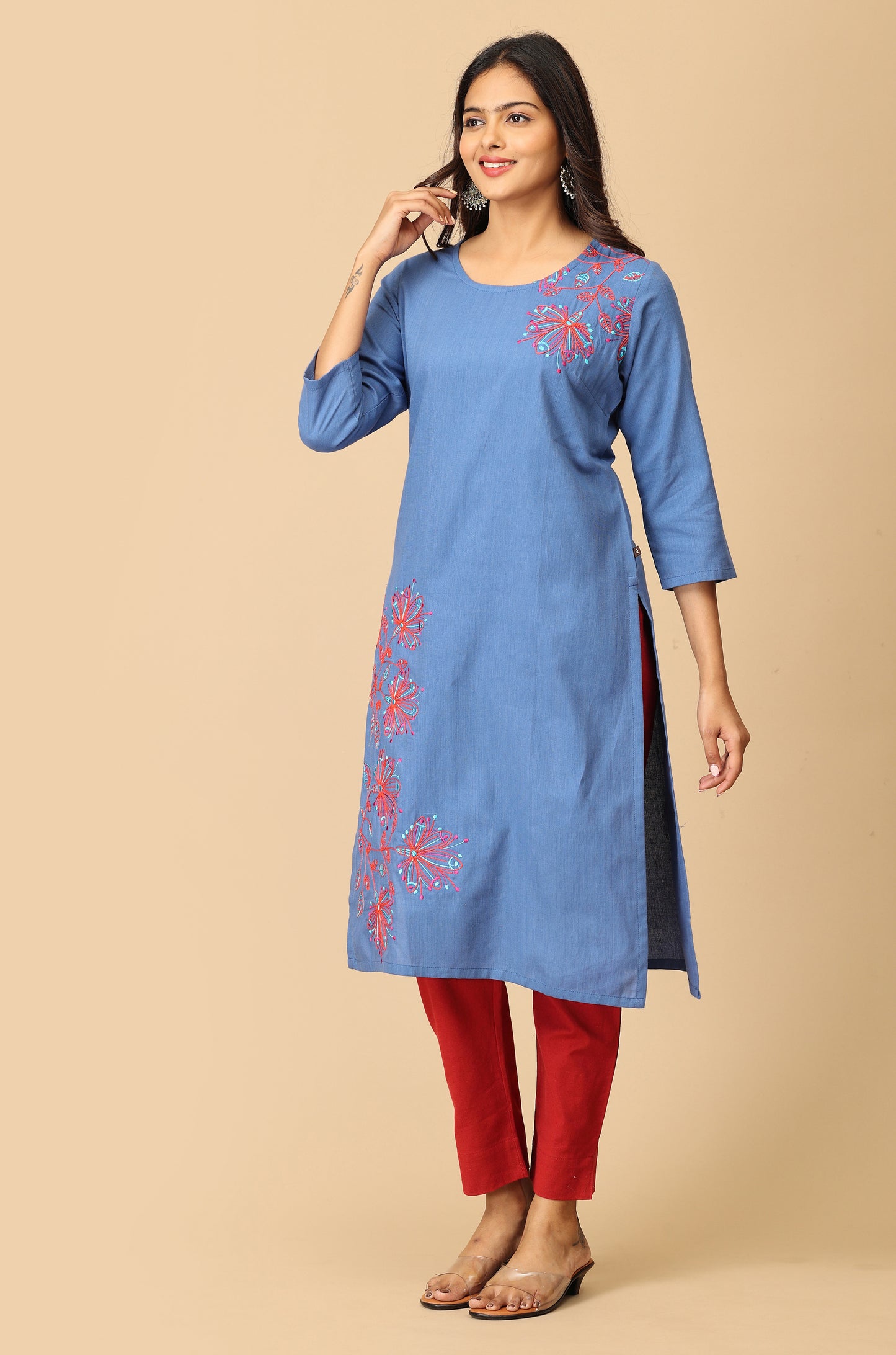 Blue Dori Embroidery Straight Kurta
