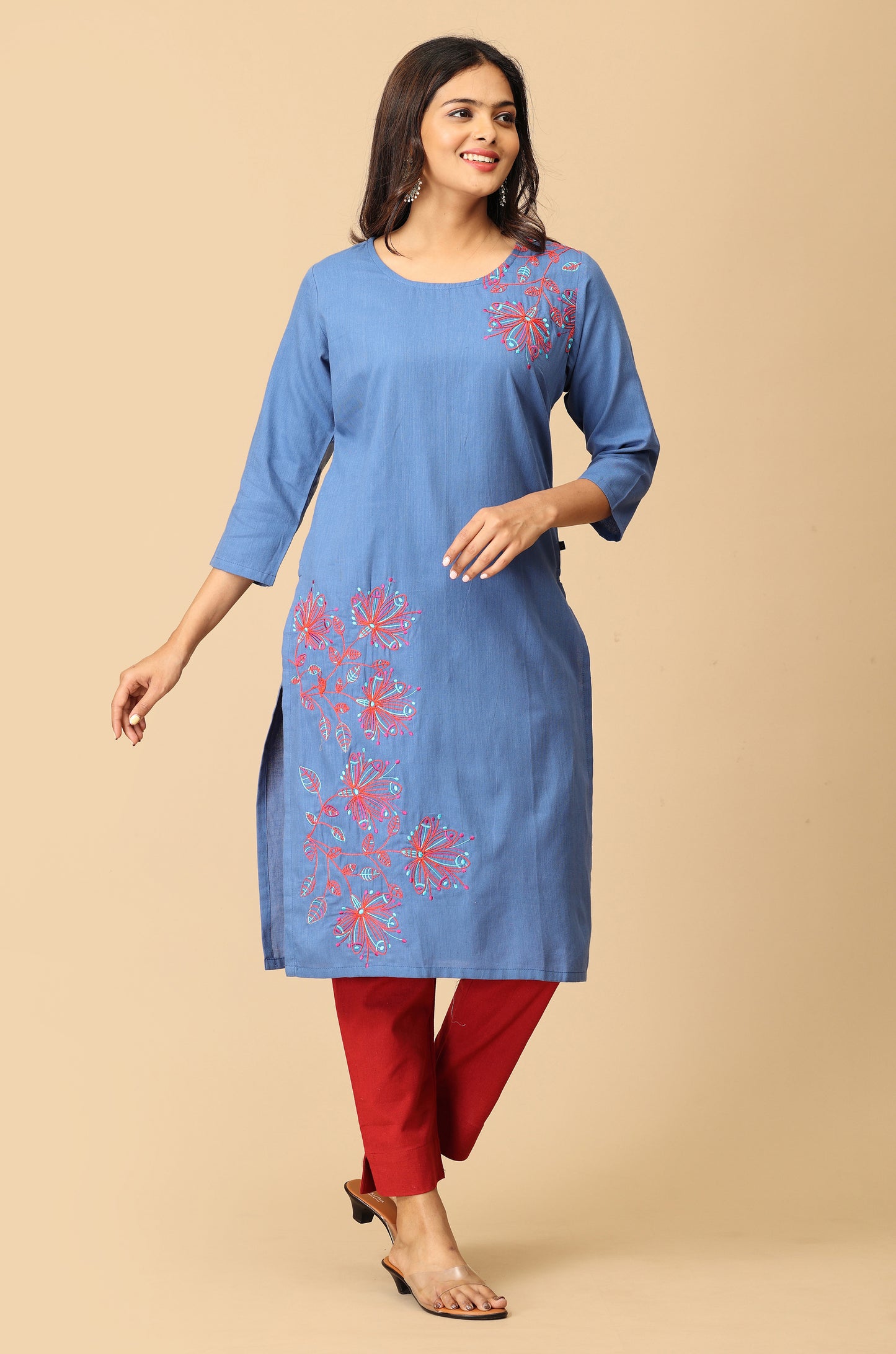 Blue Dori Embroidery Straight Kurta