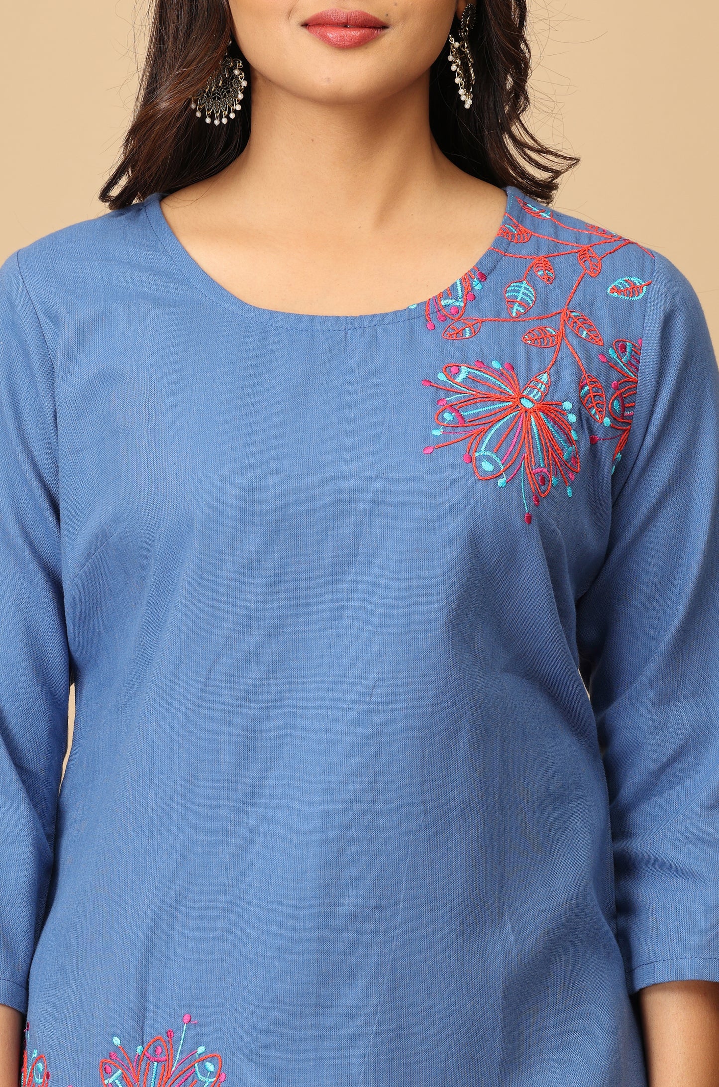Blue Dori Embroidery Straight Kurta