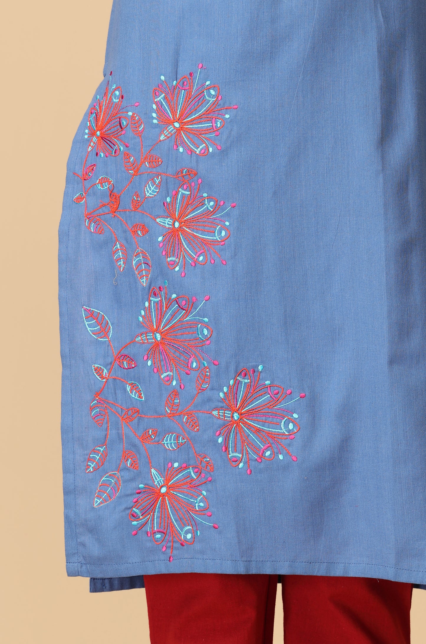 Blue Dori Embroidery Straight Kurta