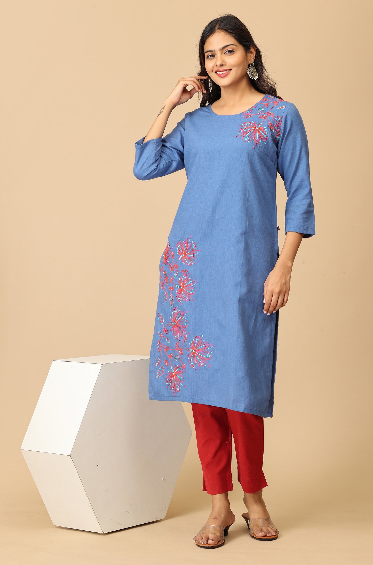 Blue Dori Embroidery Straight Kurta