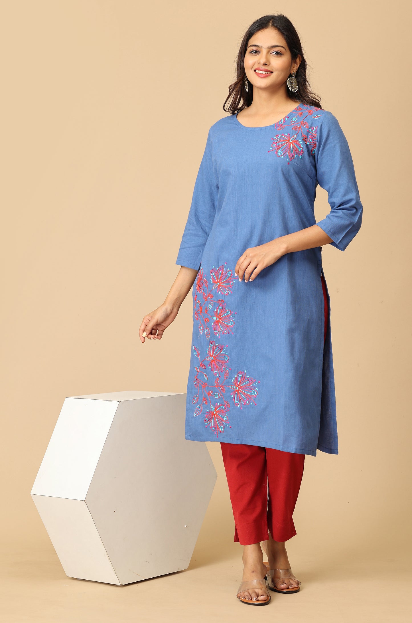 Blue Dori Embroidery Straight Kurta