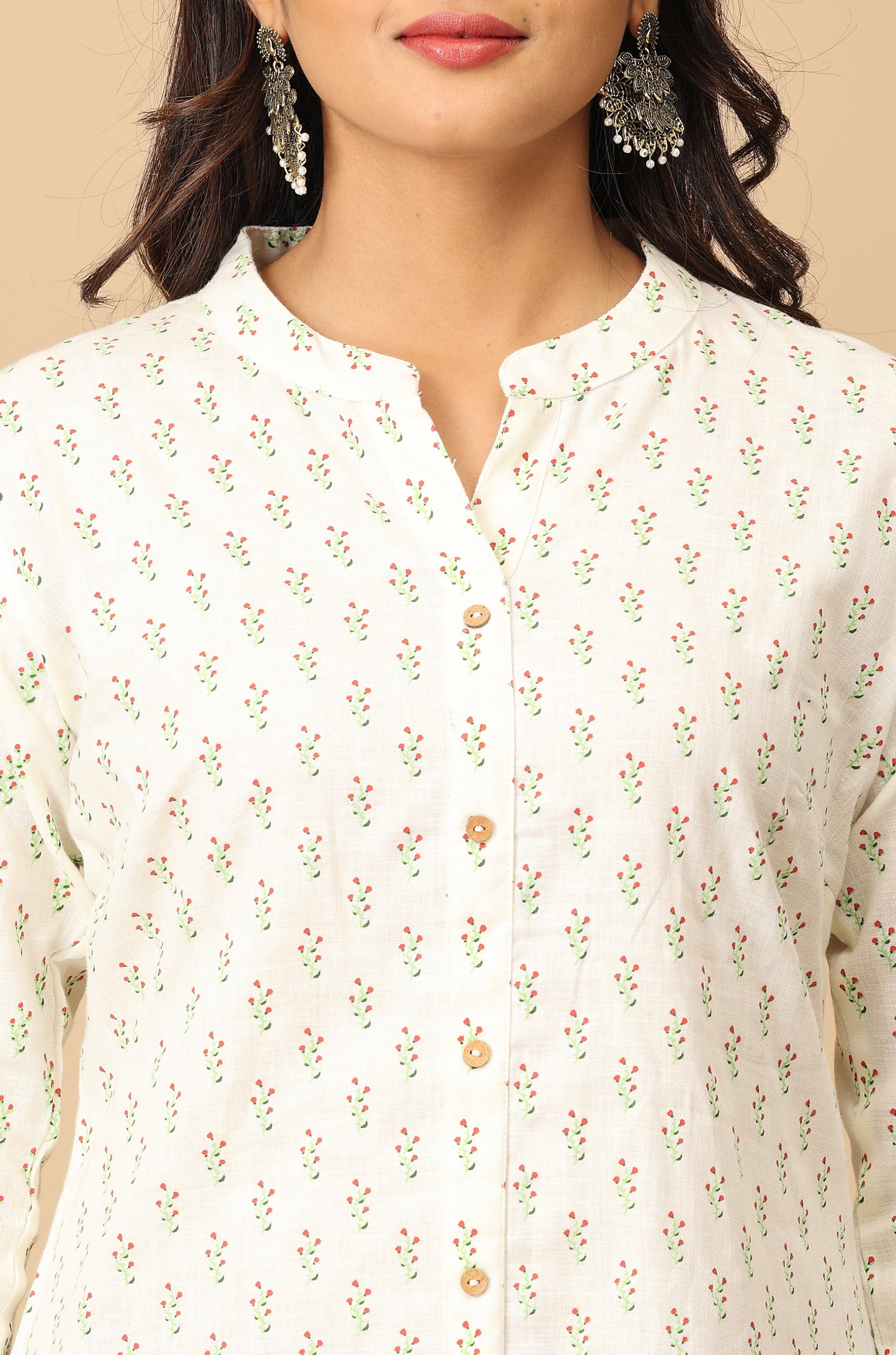 Ivory All Over Print Asymmetric A Line Kurta