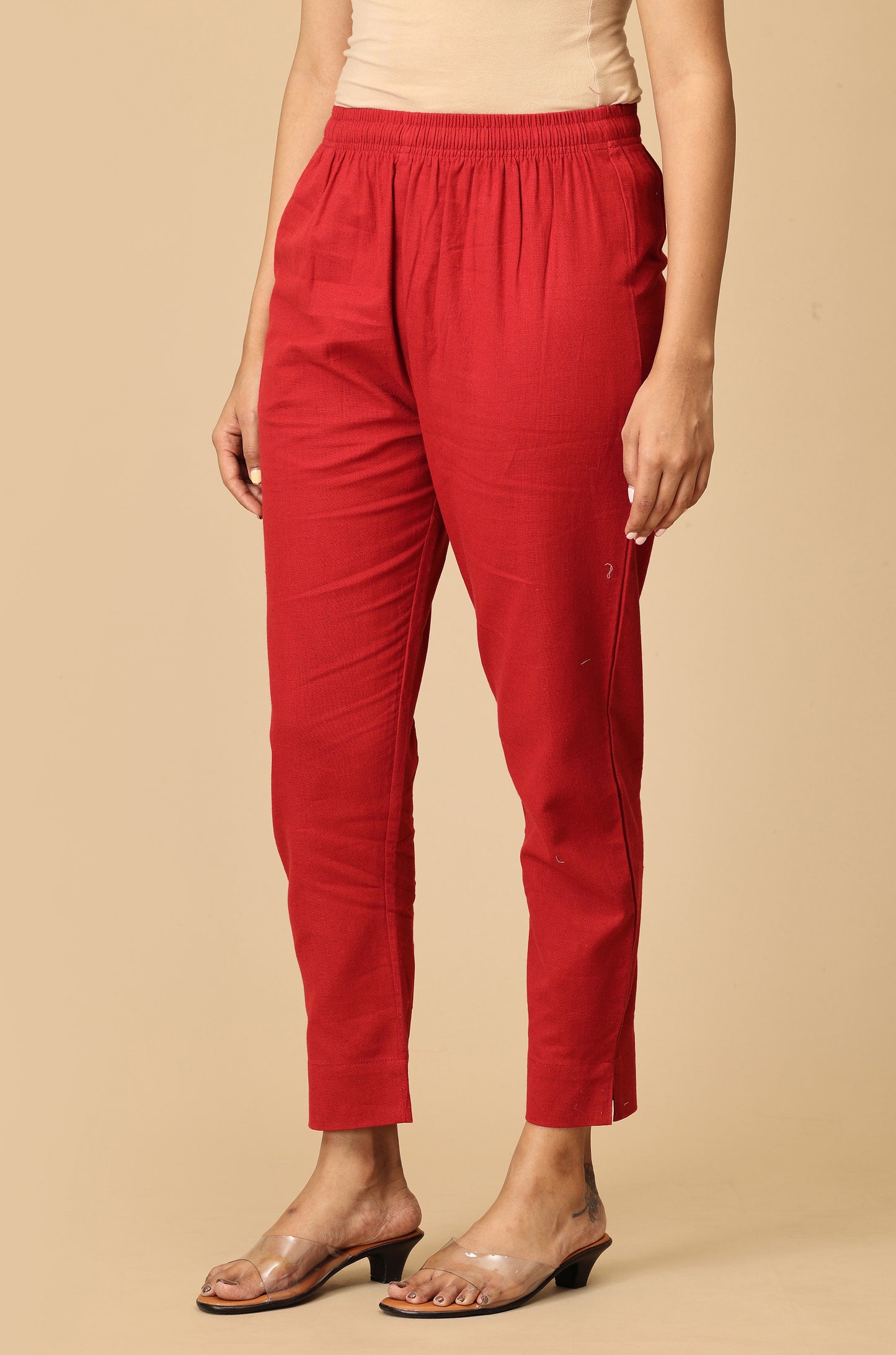 Maroon Cotton Trouser Fit with Drawstring Cigarette Pant