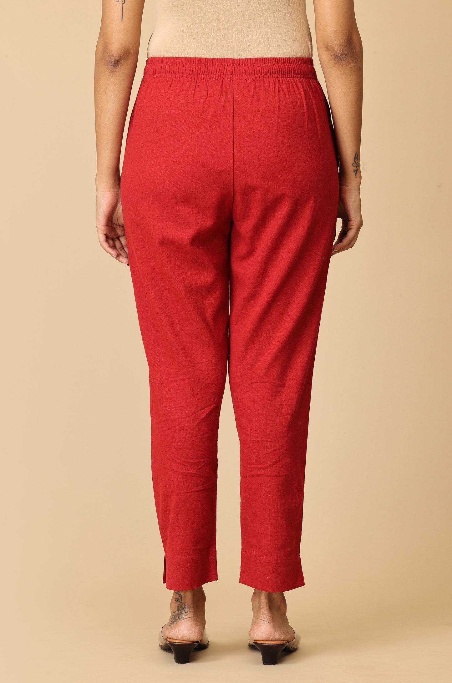 Maroon Cotton Trouser Fit with Drawstring Cigarette Pant