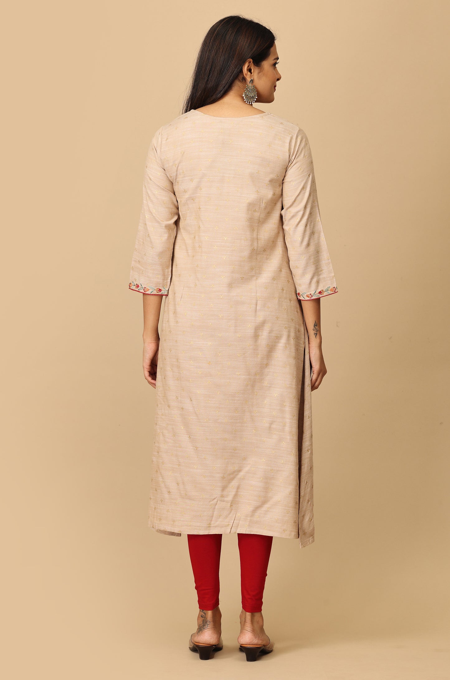 Beige Print with Embroidery Kurti