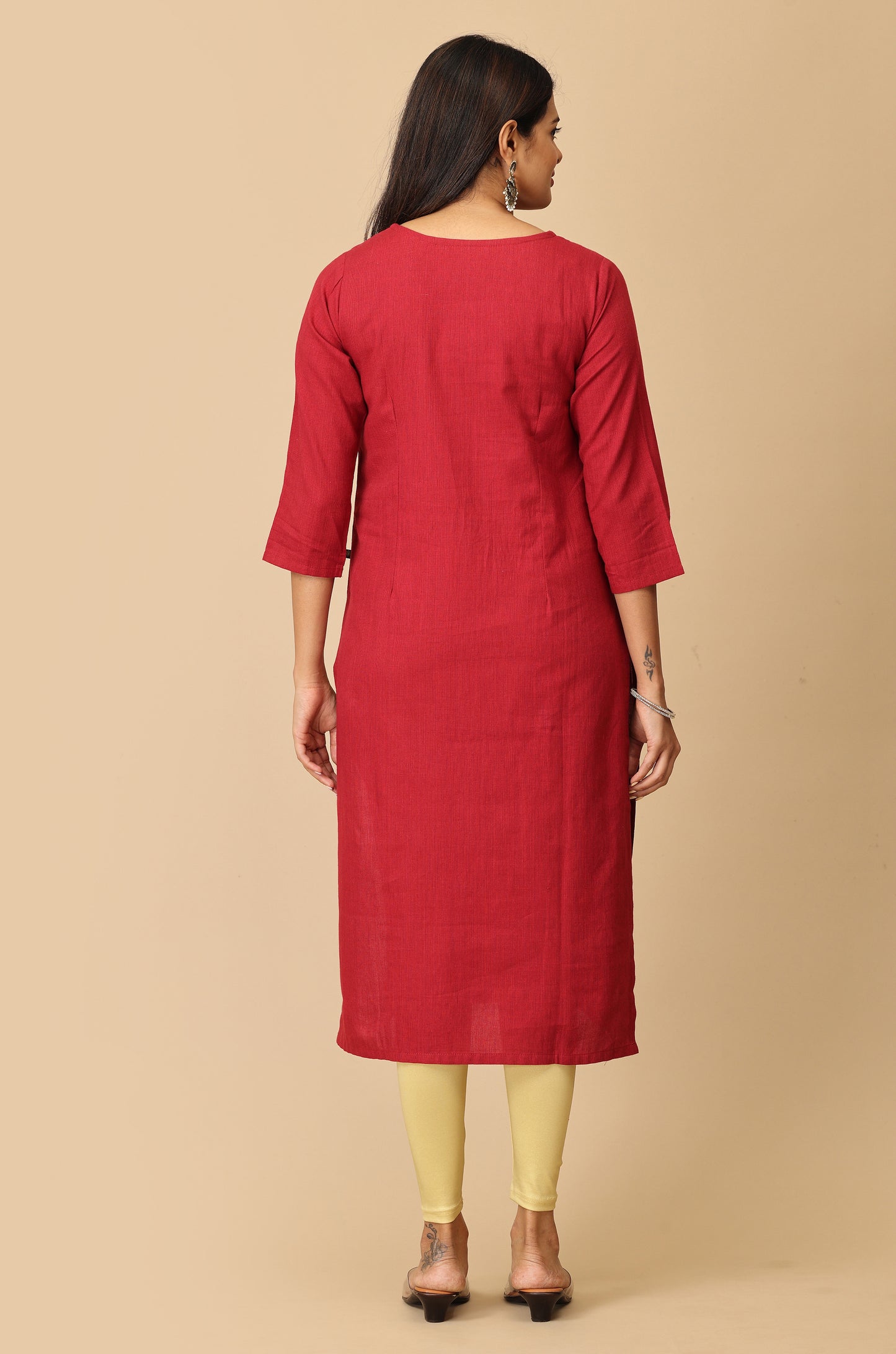 Maroon Neck Zari Embroidery Kurti