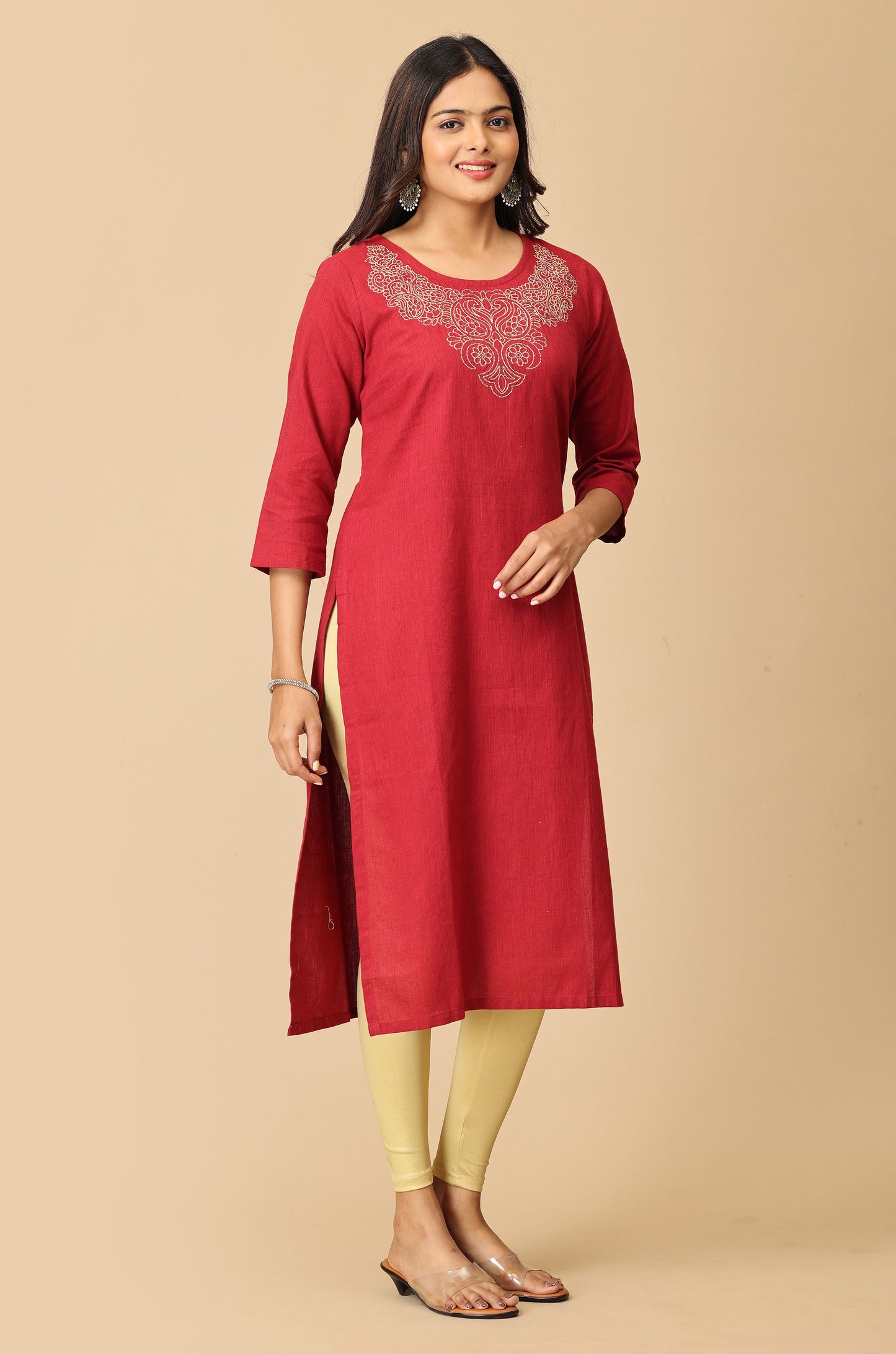 Maroon Neck Zari Embroidery Kurti