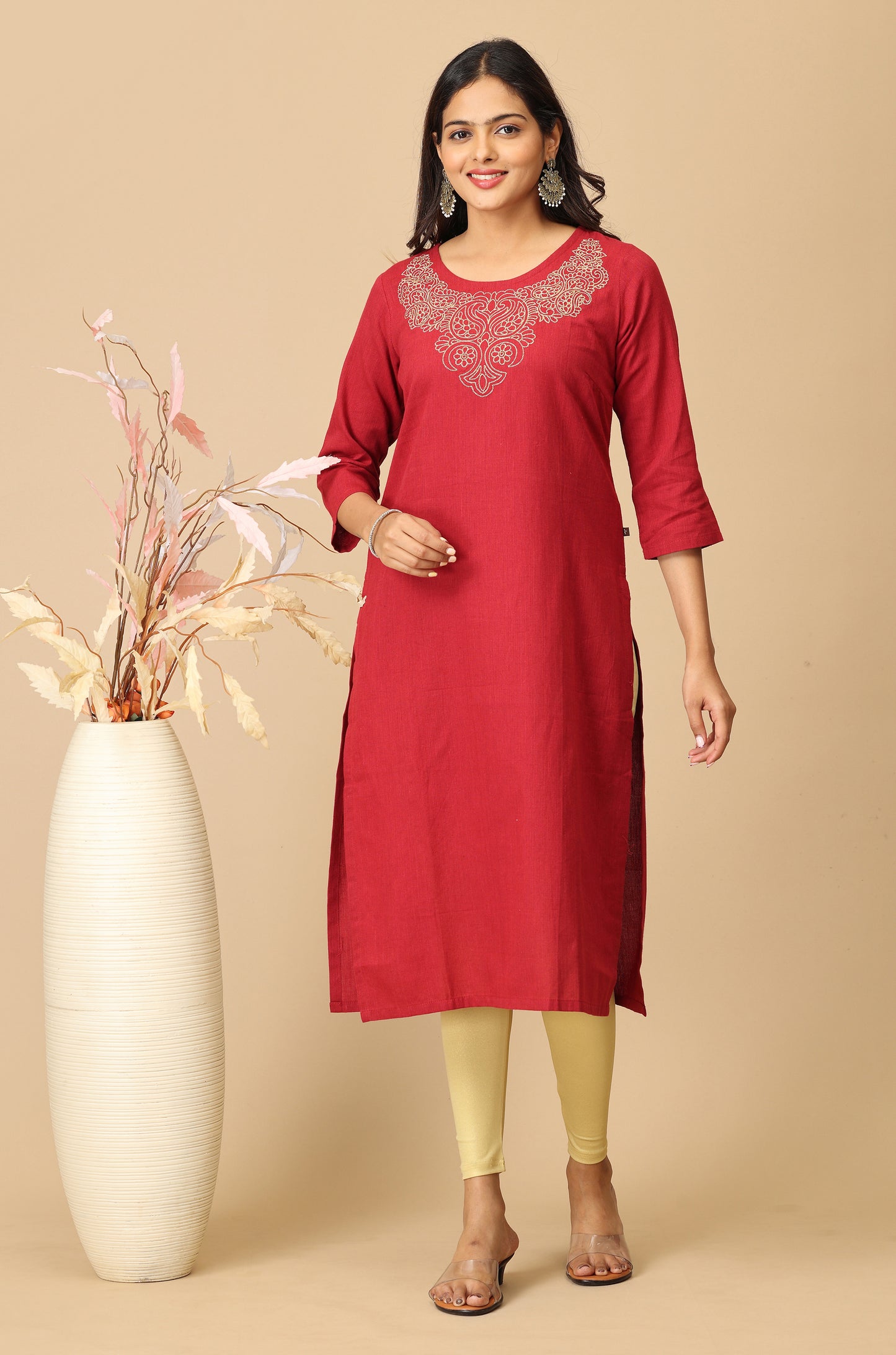 Maroon Neck Zari Embroidery Kurti