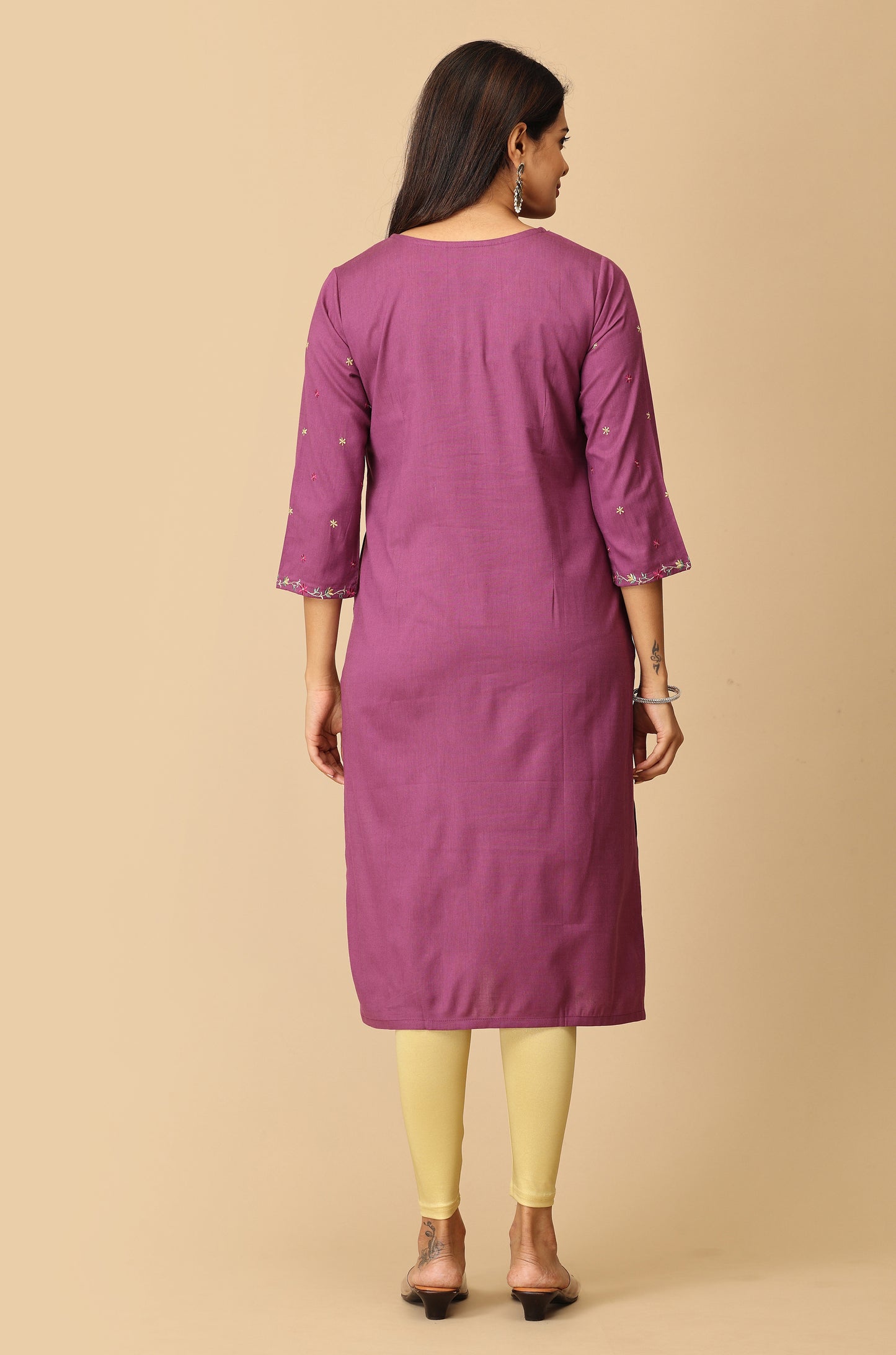 Purple BB Cotton Embroidery Kurti