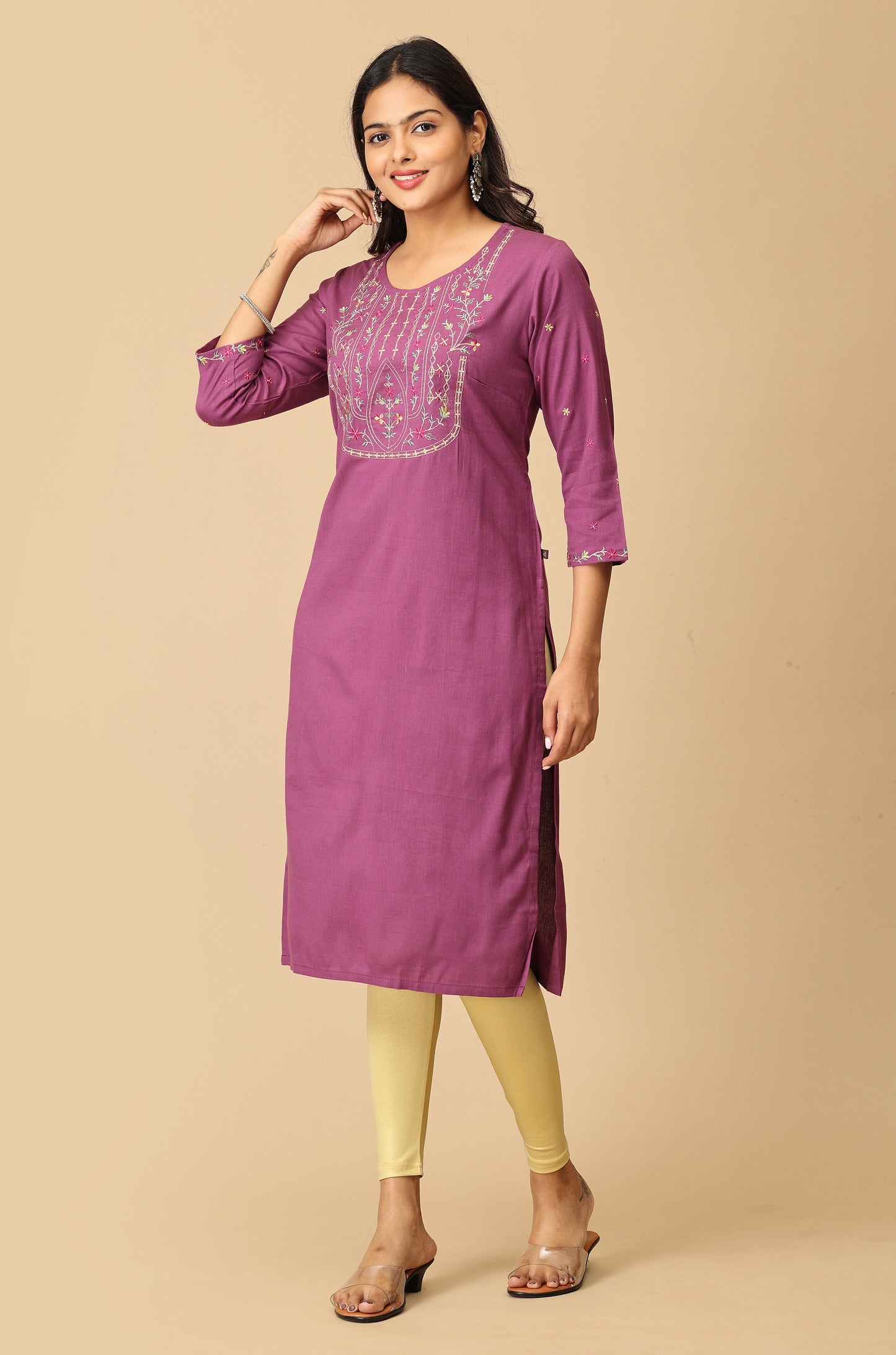 Purple BB Cotton Embroidery Kurti