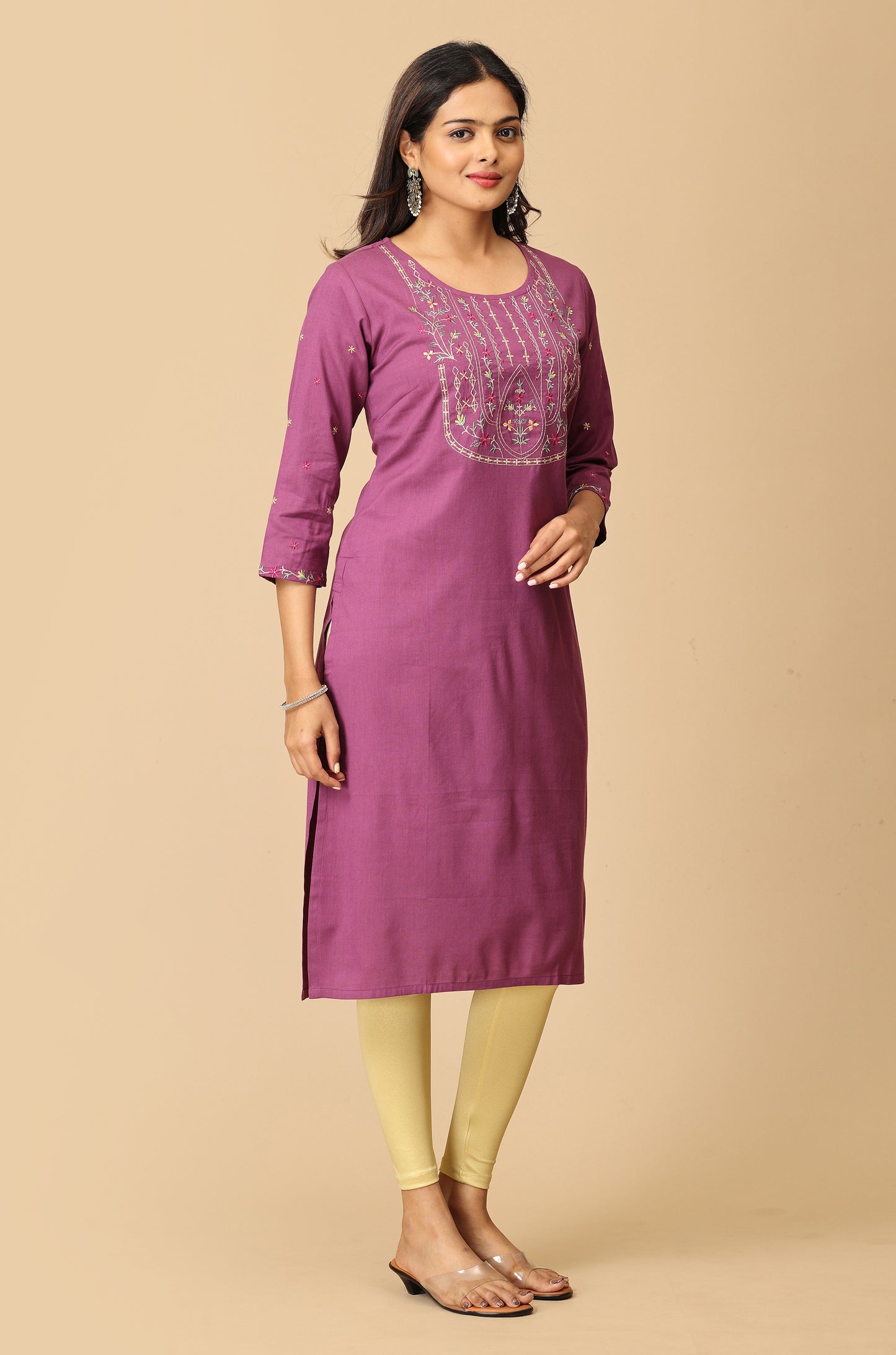 Purple BB Cotton Embroidery Kurti