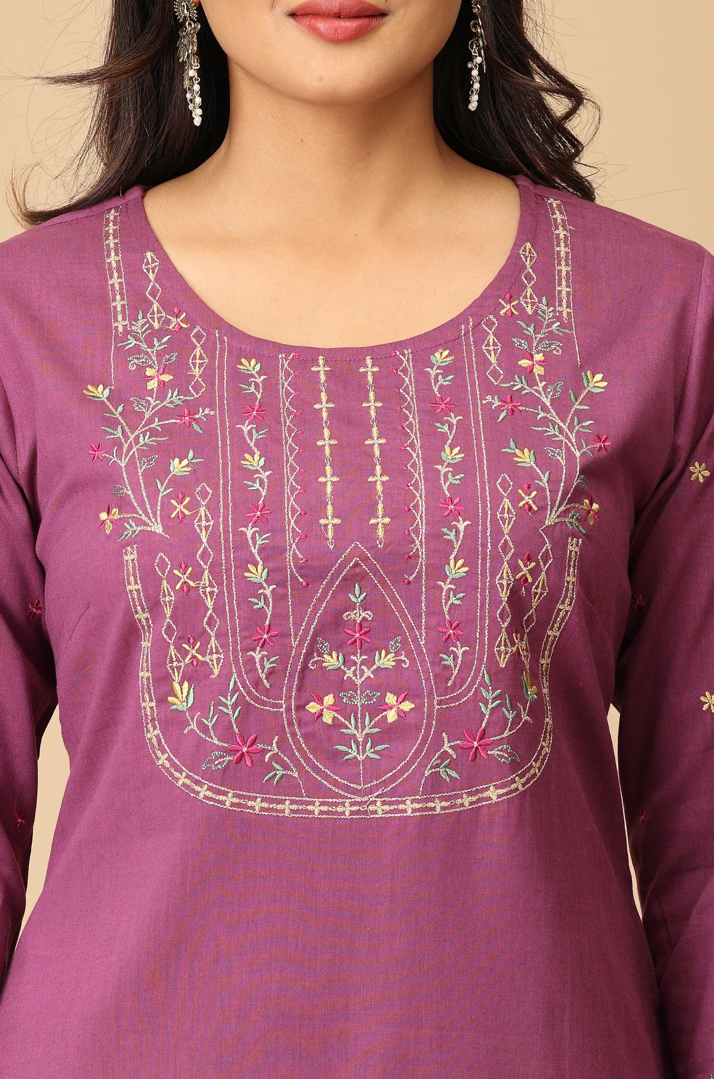 Purple BB Cotton Embroidery Kurti