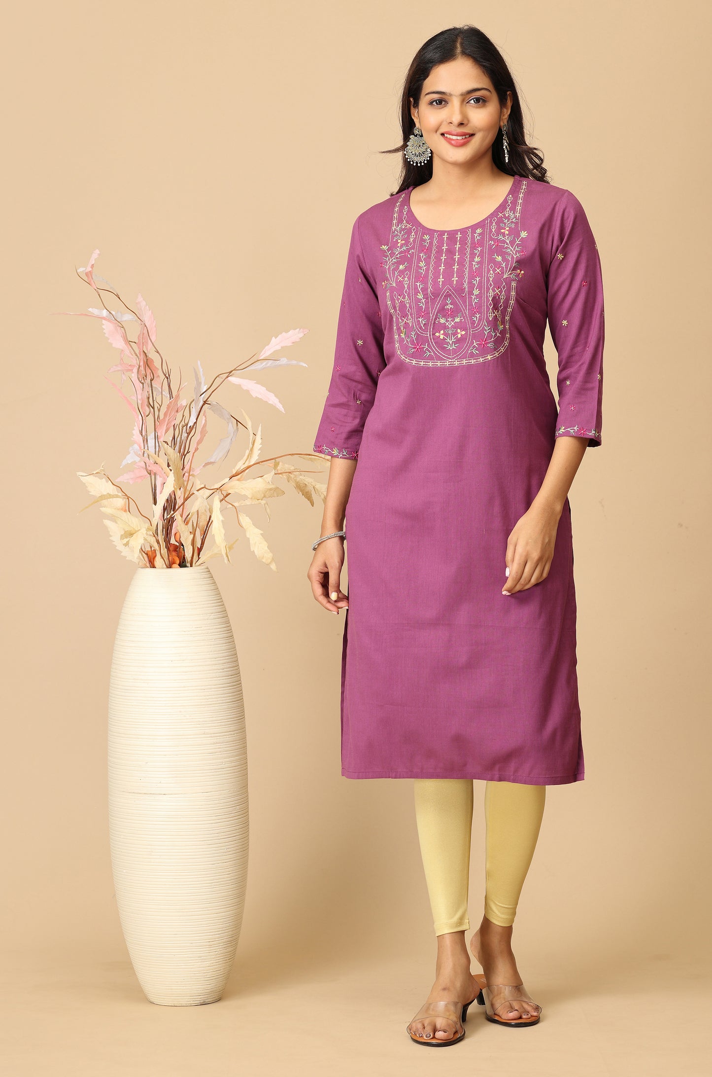 Purple BB Cotton Embroidery Kurti