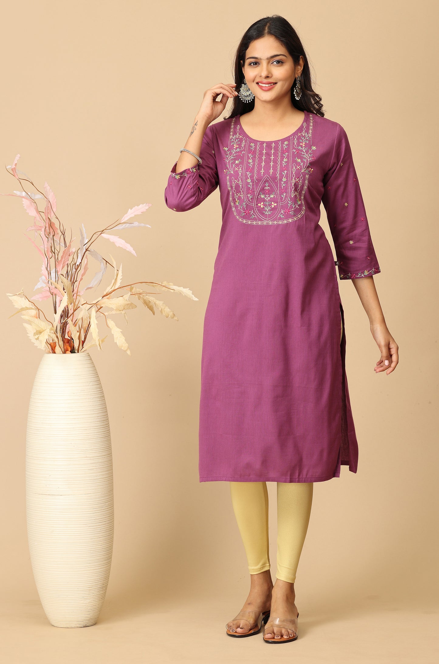 Purple BB Cotton Embroidery Kurti