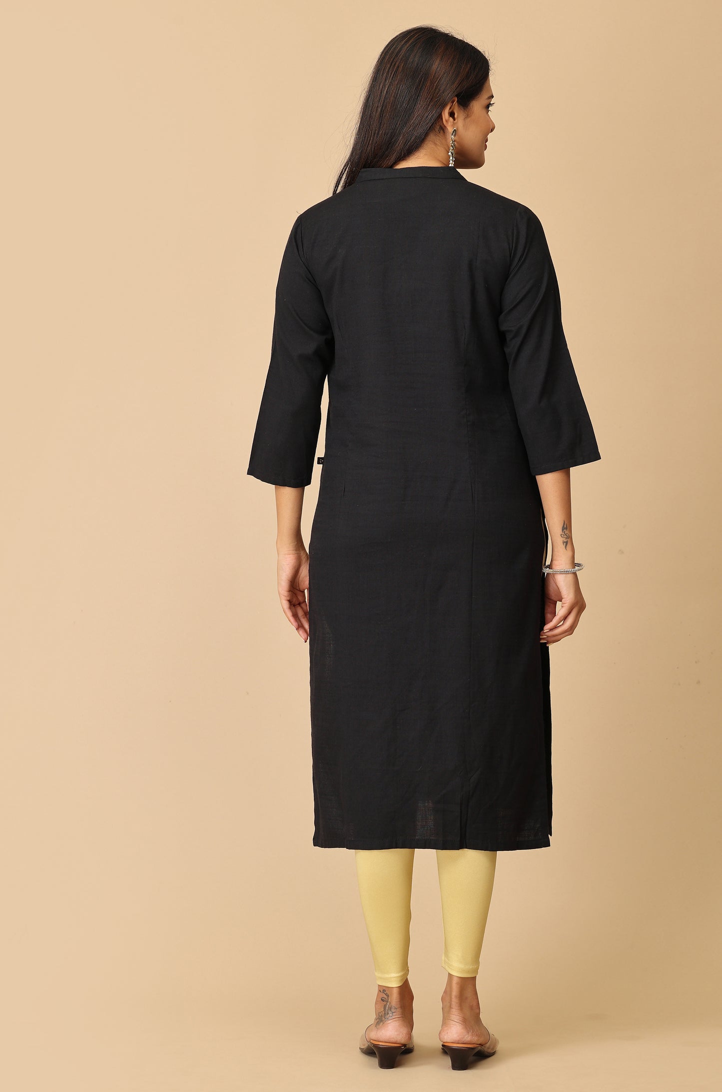 Black Rayon Slub Solid Princess Cut Kurti