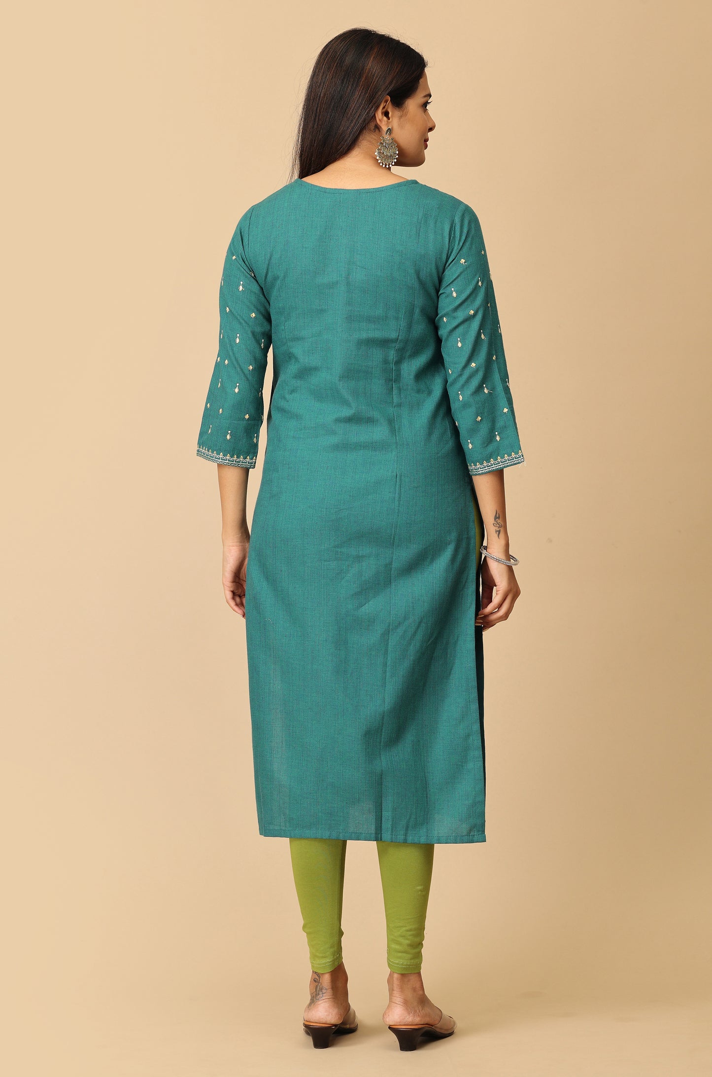Teal Khadi Embroidery Kurti