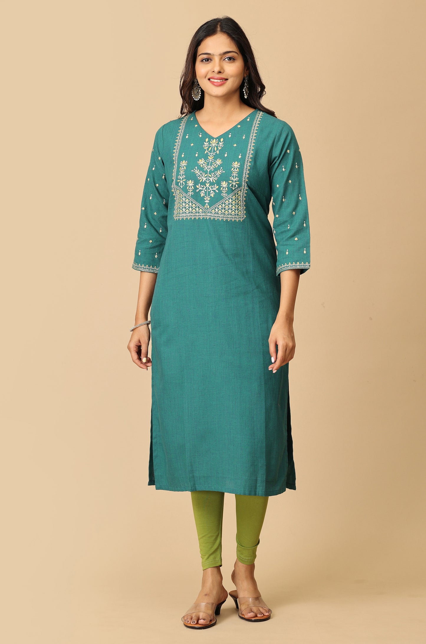 Teal Khadi Embroidery Kurti