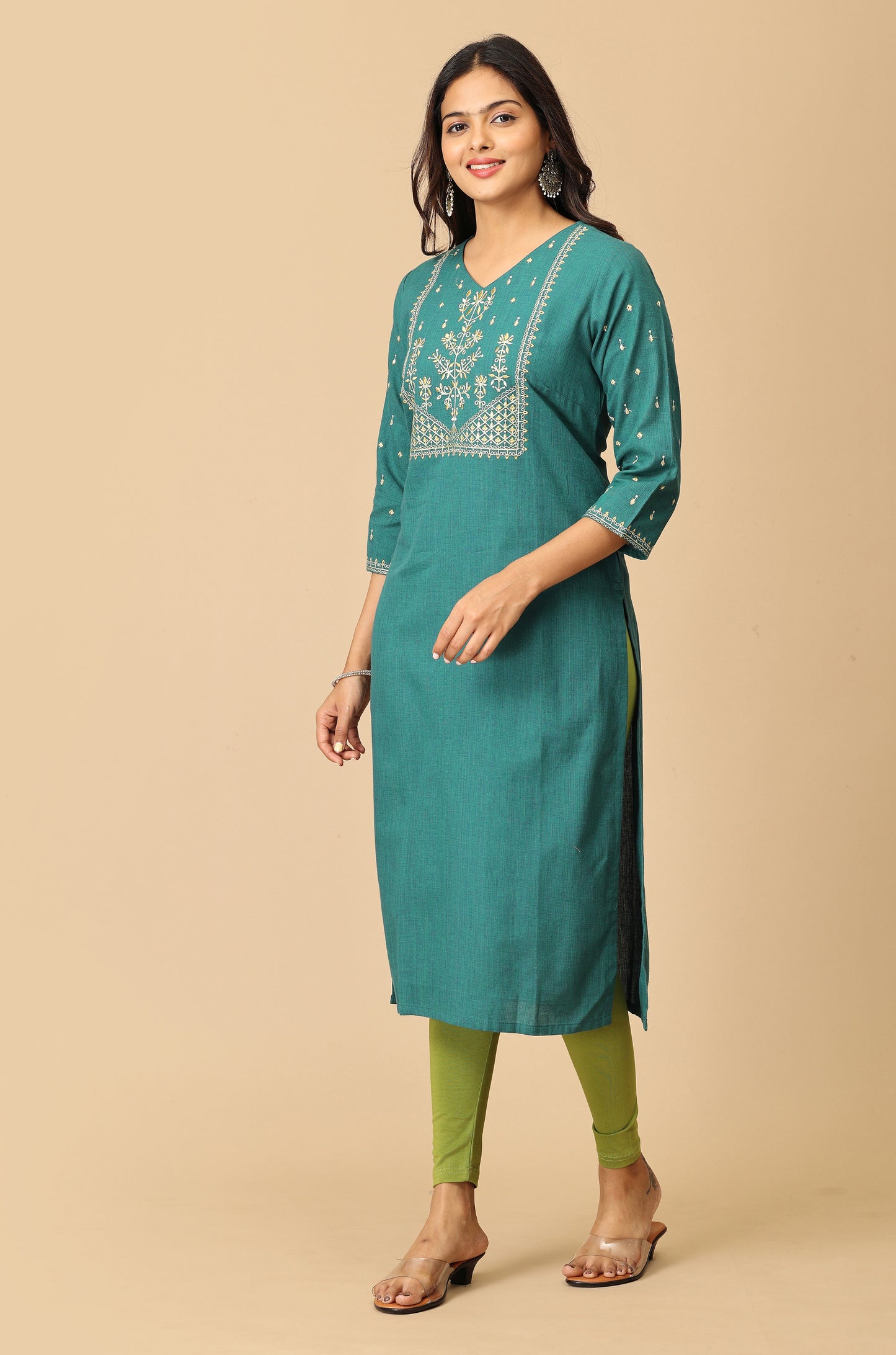 Teal Khadi Embroidery Kurti