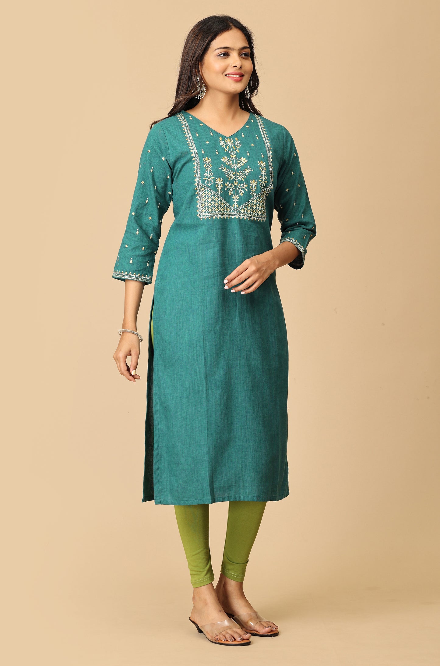 Teal Khadi Embroidery Kurti